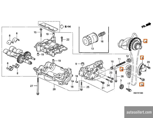 Honda Original Set Ölpumpenkette, Spanner, Führung, Schrauben 13441PNA004, 13450PNA004, 13460PNA004, 90004PNA000 autoseifert.com