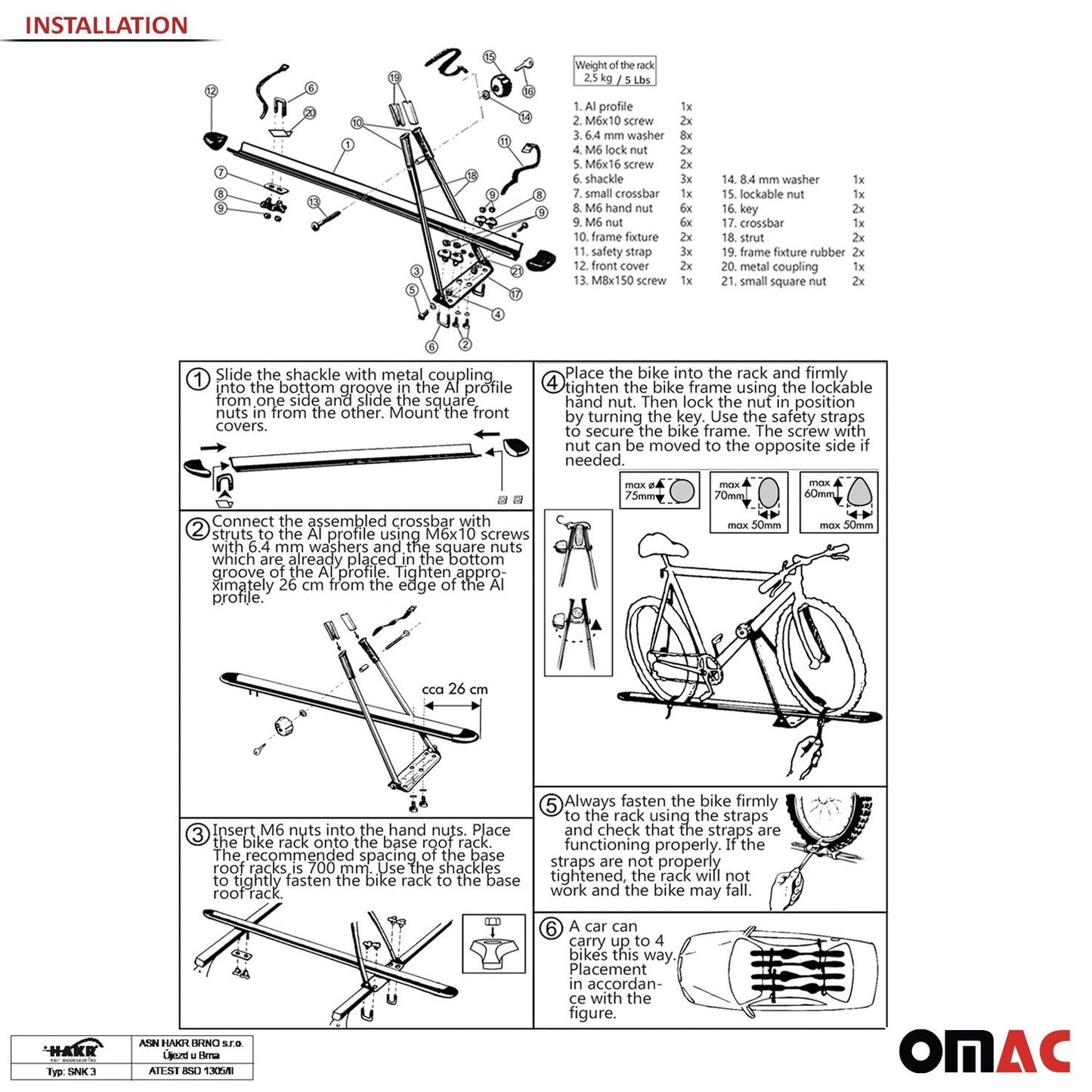 2x Fahrradträger Dachfahrradträger bis 15kg Fahrradhalter Aluminium Fahrräder OMAC DE