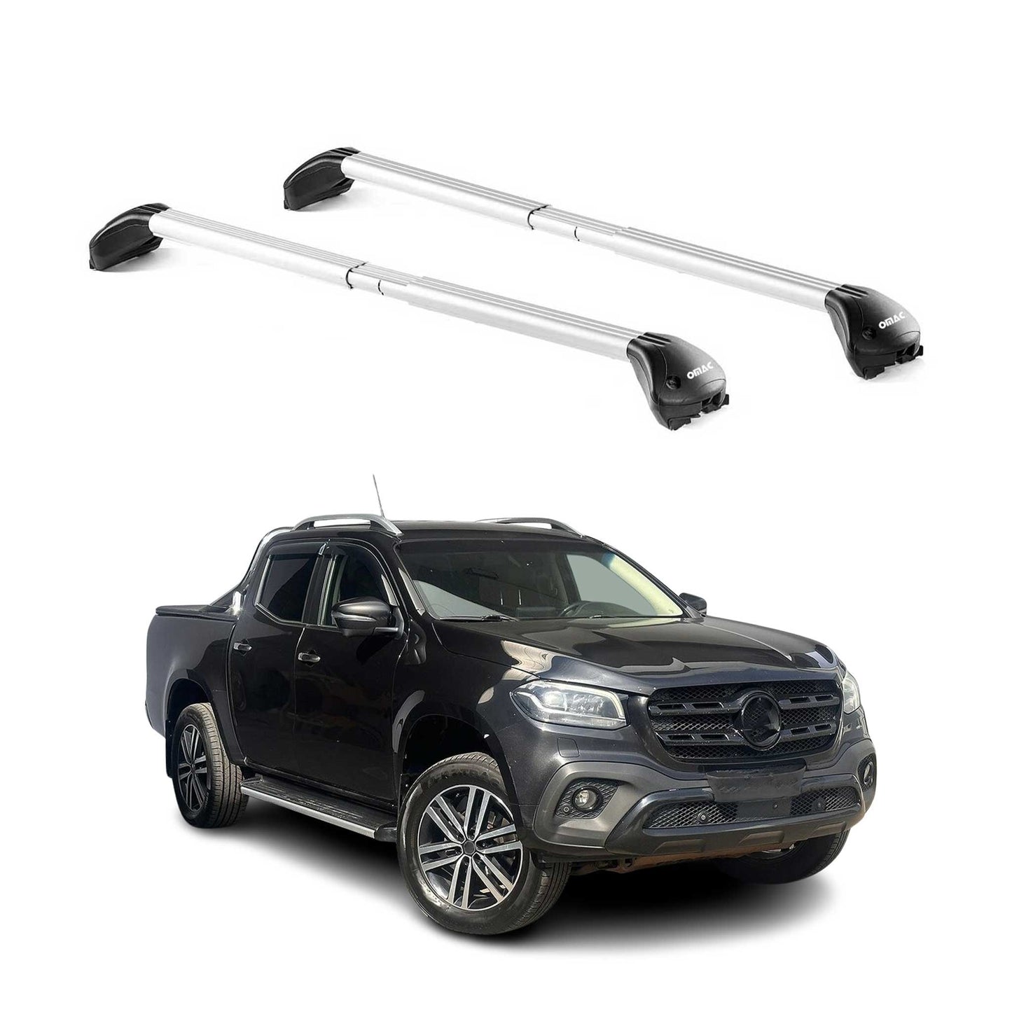 Dachträger Grundtäger für Mercedes X Klasse 470 2017-2020 100kg Alu Grau 2x ABE OMAC DE