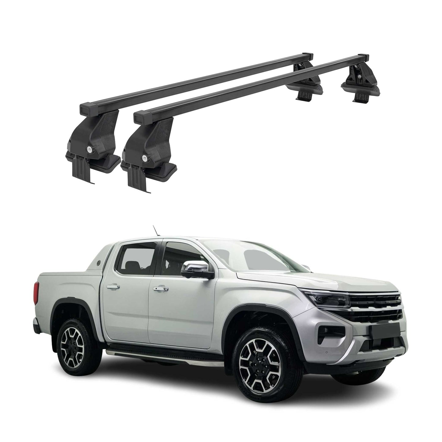Menabo Dachträger Grundträger für VW Amarok mk2 2022-2025 Stahl Schwarz 2tlg OMAC DE