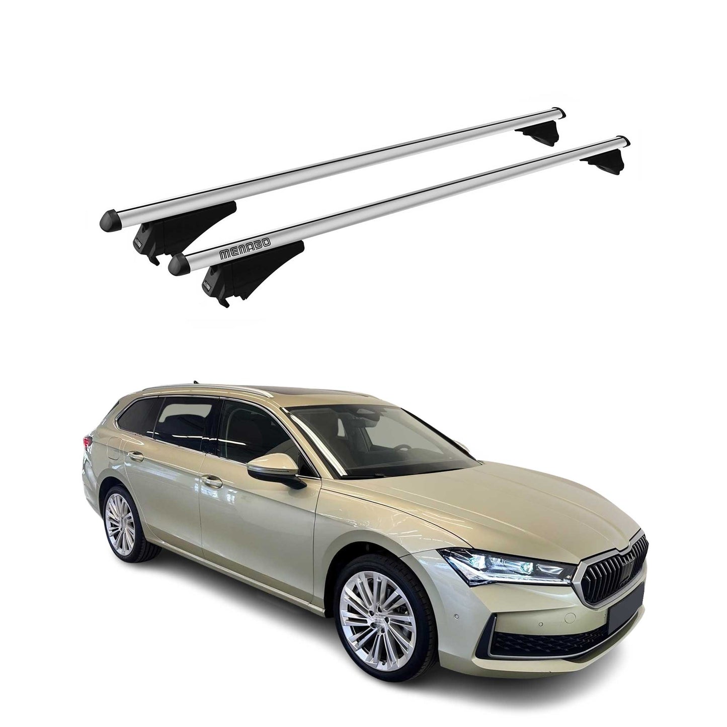 2025 Skoda Superb IV Wagon Menabo Grundträger Dachträger Alu Silber 2tlg OMAC DE