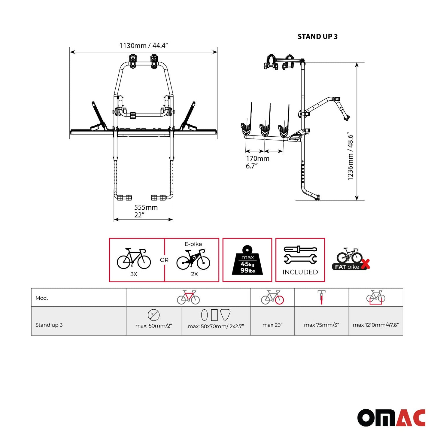Fahrradträger für Heckklappe E Bike Infiniti Q50 V37 3 Fahrräder OMAC DE