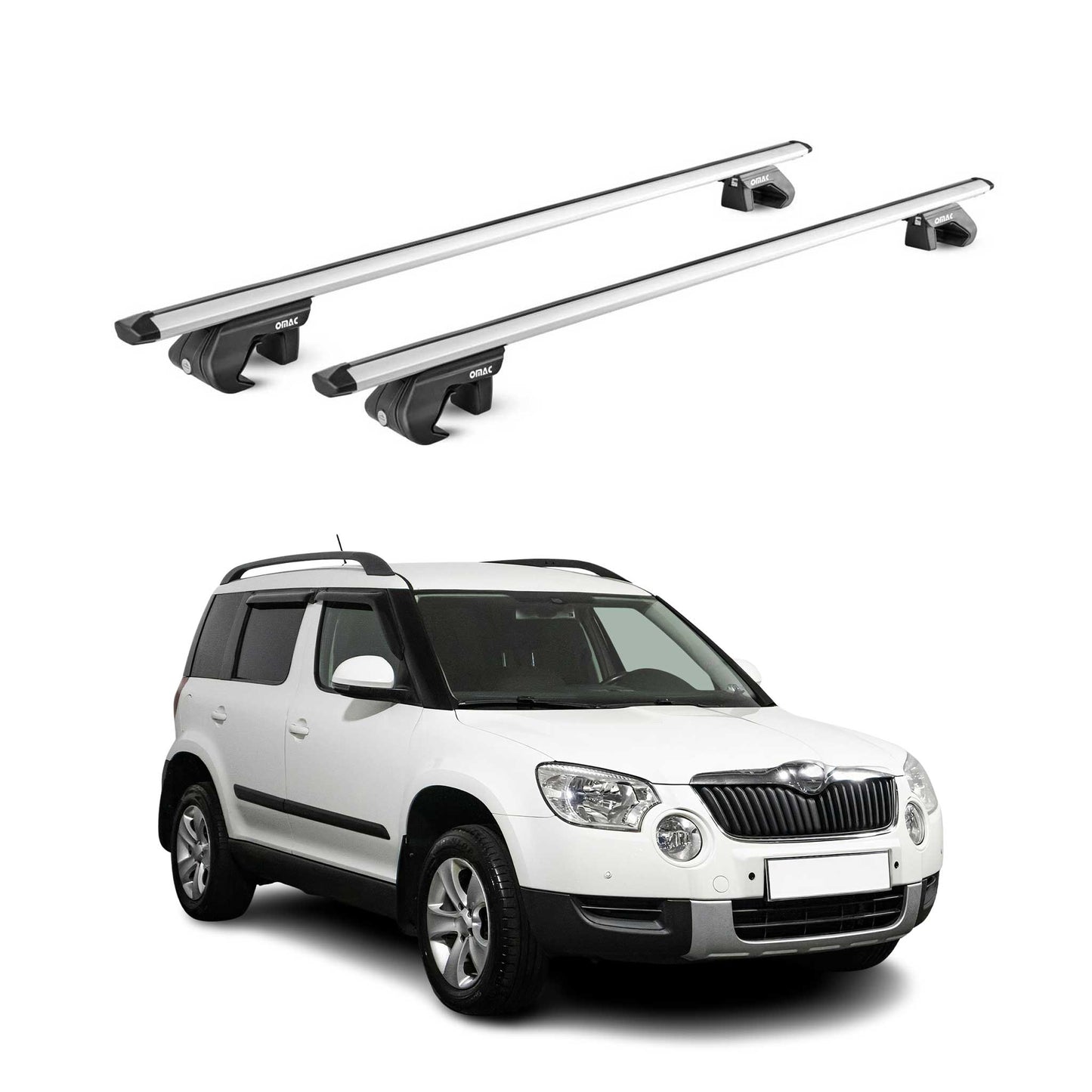 Dachträger Grundtäger für Skoda Yeti 2009-2013 Pre-FL 90kg Alu Silber 2 tlg ABE OMAC DE