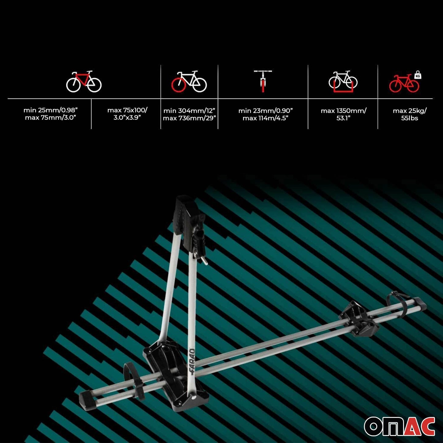 2x Farad Fahrradträger bis 25 kg ABE M-Style Dachfahrradträger EBike FatBike OMAC DE