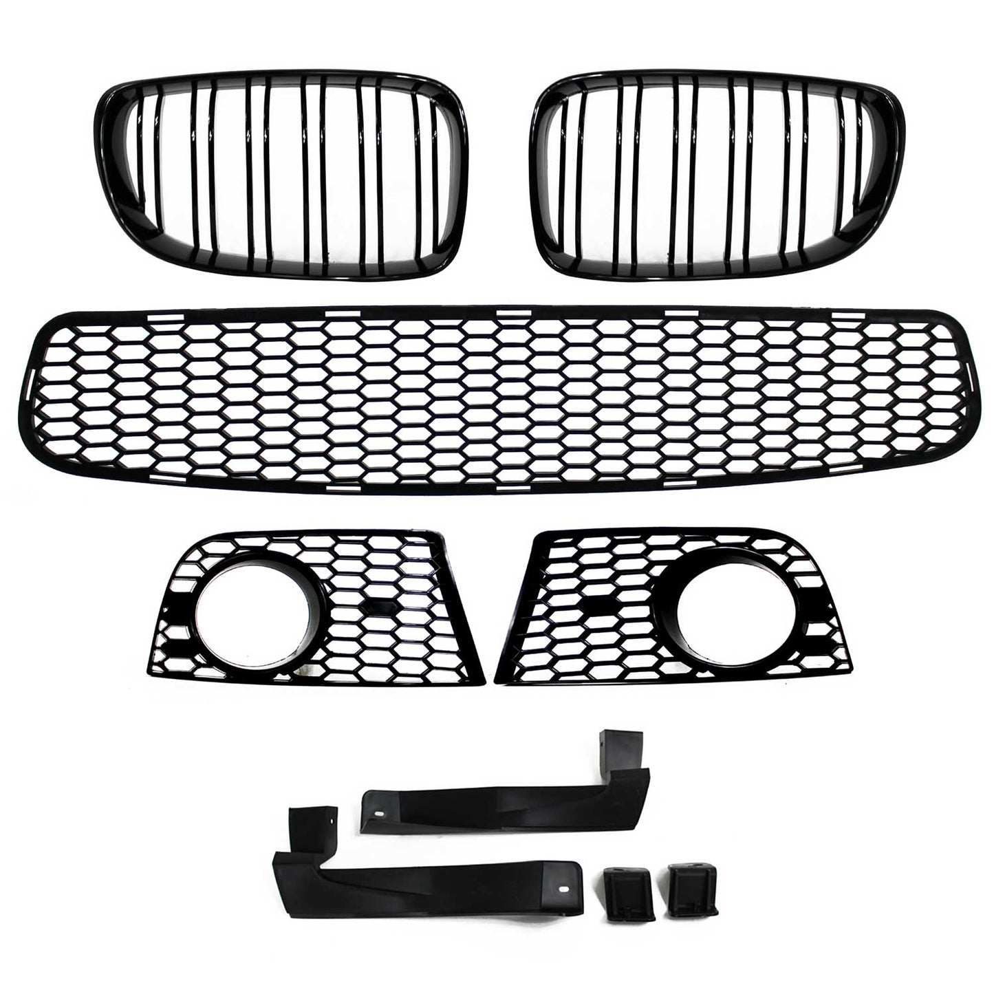 JOM Frontstoßstange für BMW E81/E82/E87/E88 2004-2013 Doppelrippen Grill Schwarz OMAC DE
