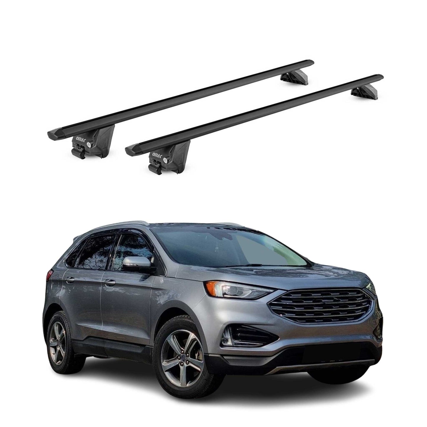 Dachträger Grundtäger für Ford Edge 2016-2021 100kg Aluminium Schwarz 2 tlg ABE OMAC DE