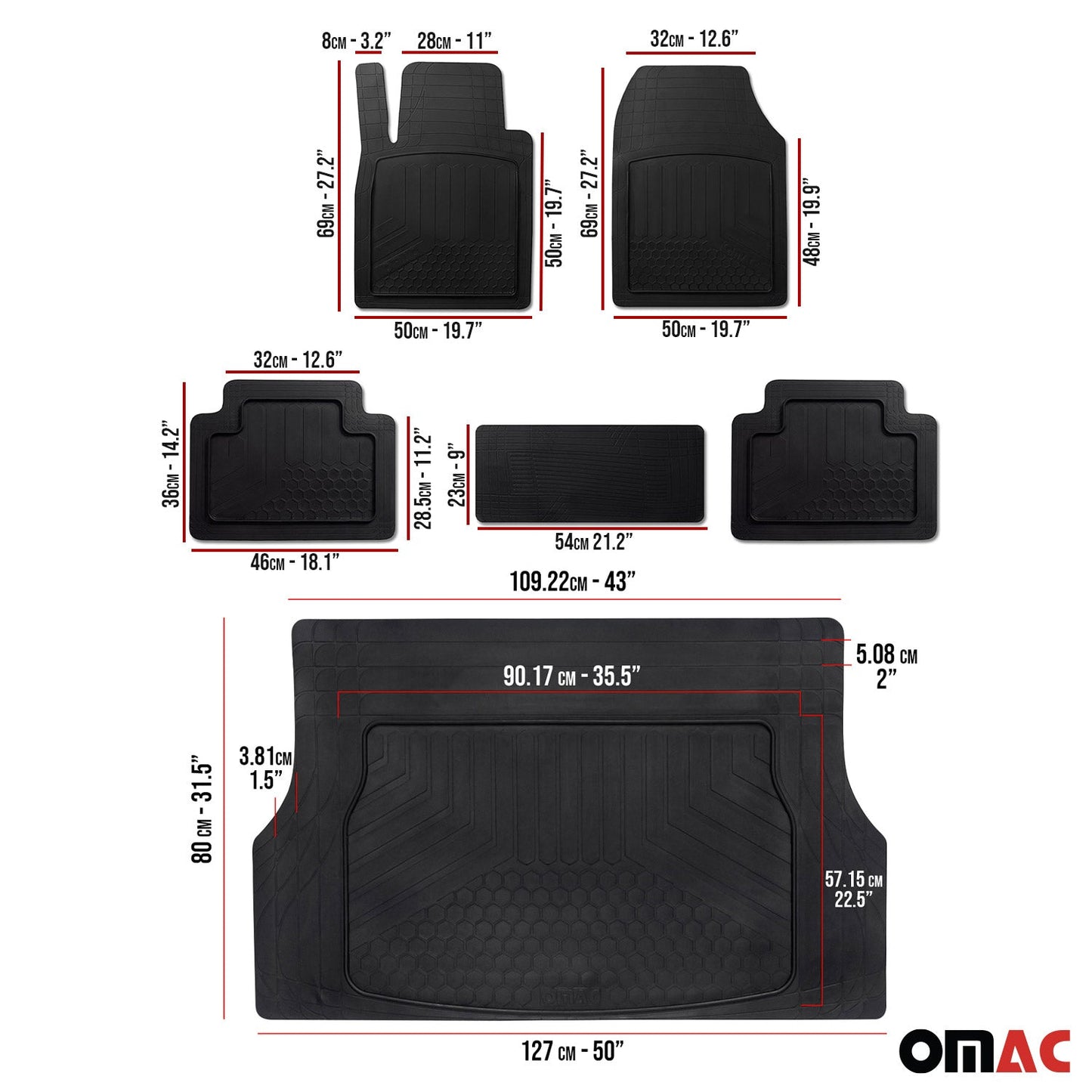 2023-2025 BYD Tang 7Sitze Gummimatten & Kofferraumwanne Set Gummi Schwarz OMAC DE