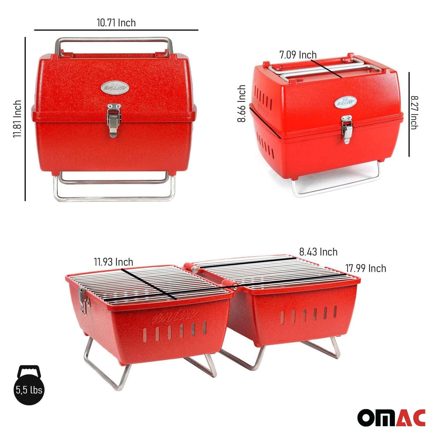 Holzkohlegrill Tragbarer Grill Garten Outdoor Rot Picknickgrill 13-teilig BBQ OMAC DE