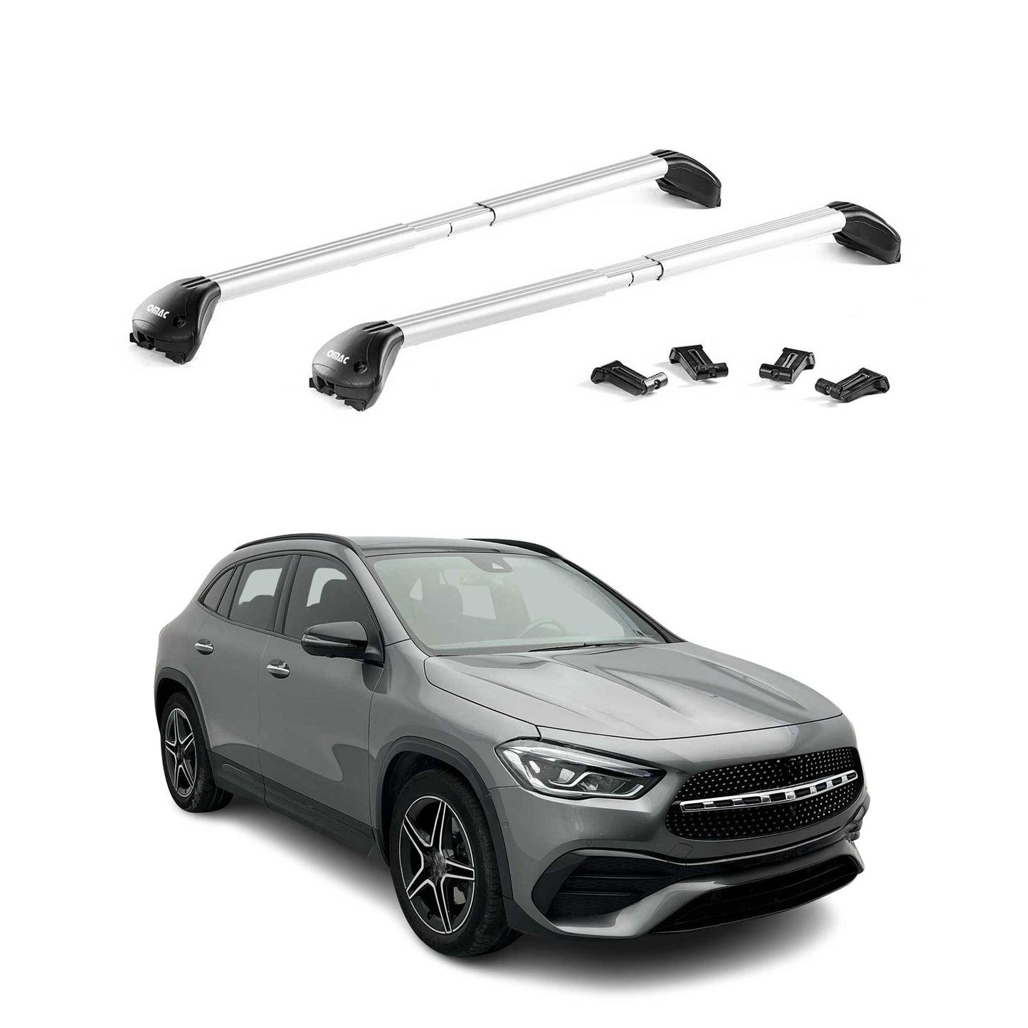 Dachträger Grundtäger für Mercedes GLA H247 2020-2025 100kg Alu Silber 2 tlg ABE OMAC DE