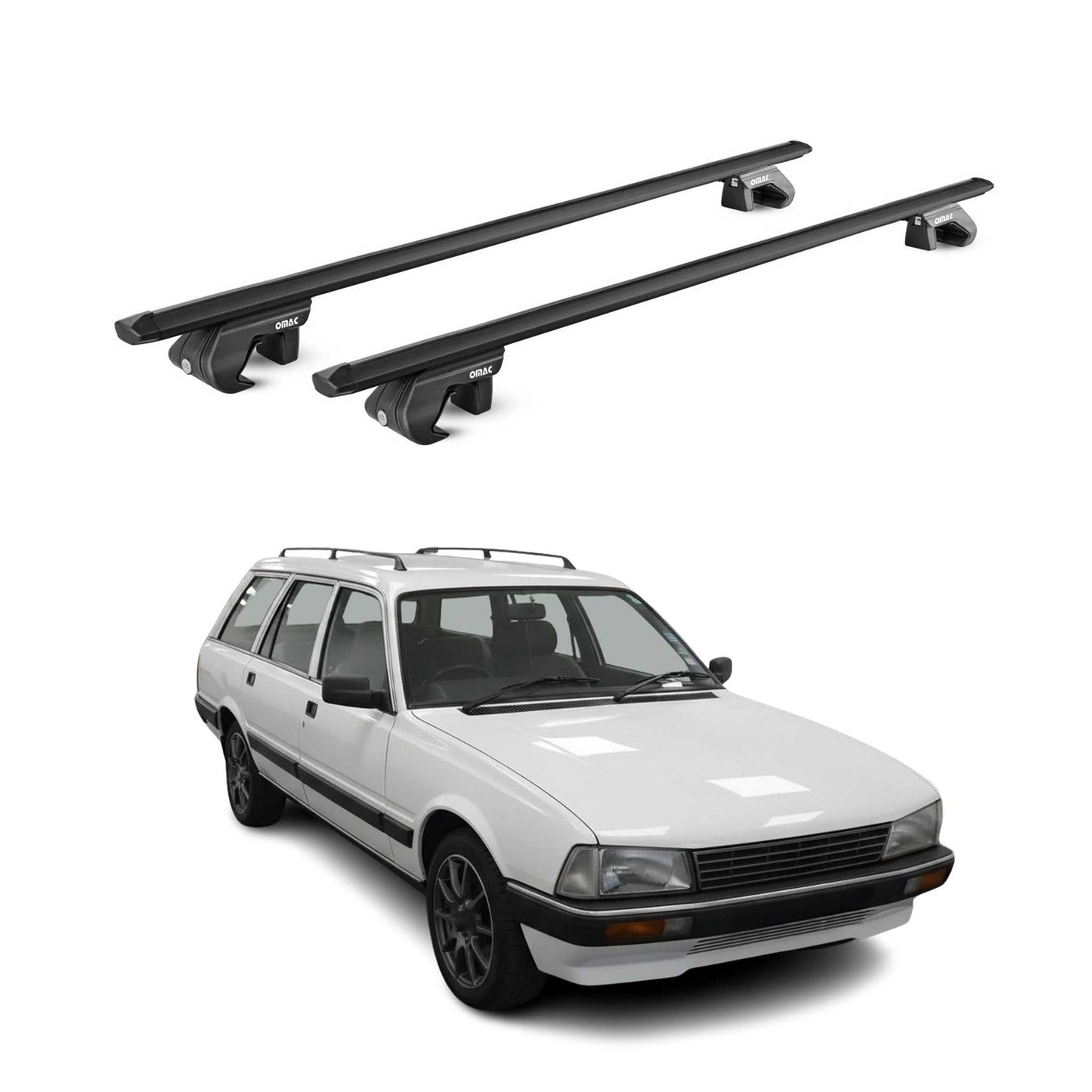 Dachträger Grundtäger für Peugeot 505 Kombi 1982-1992 90kg Alu Schwarz 2 tlg ABE OMAC DE