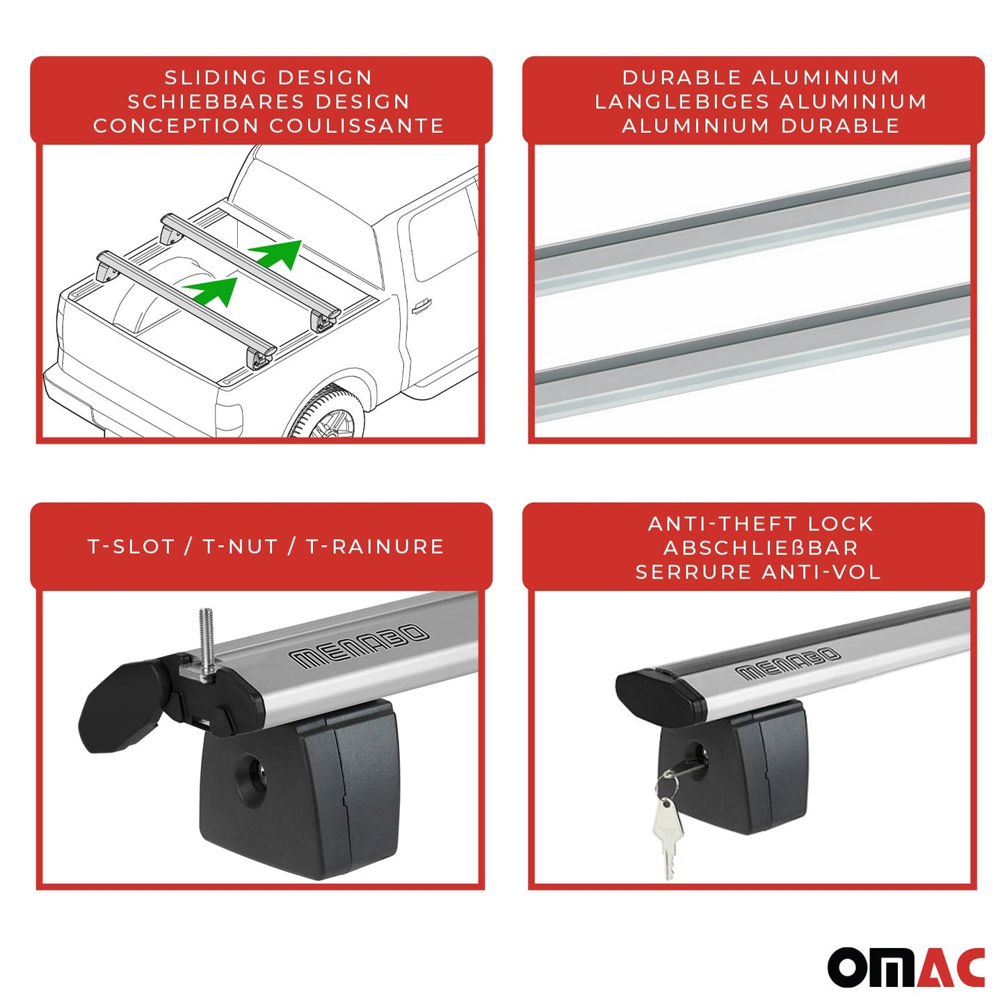 Menabo Dachträger für Universal Laderaumrollo-Querträger Ladeflächenträger 2x OMAC DE