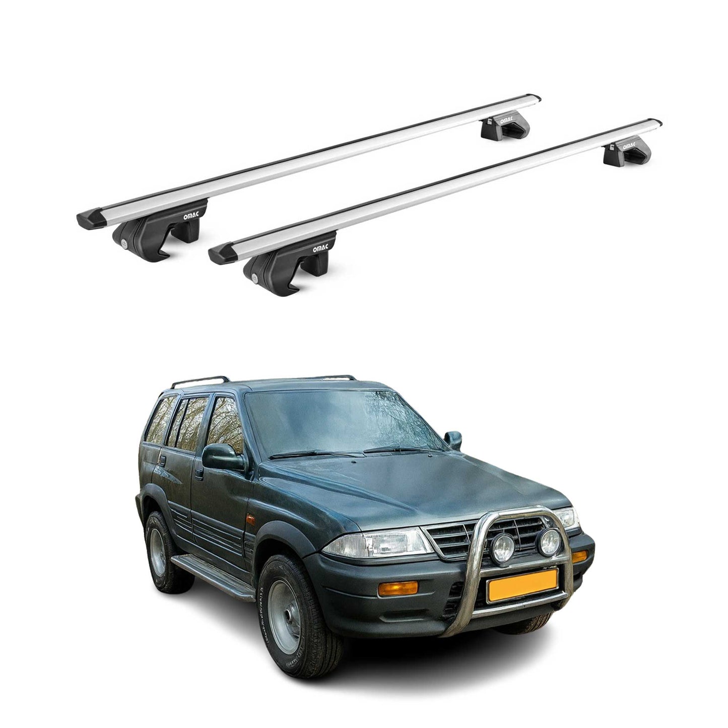 Dachträger Grundtäger für Ssangyong Musso 1993-2005 5 tür 90kg Alu Silber 2x ABE OMAC DE