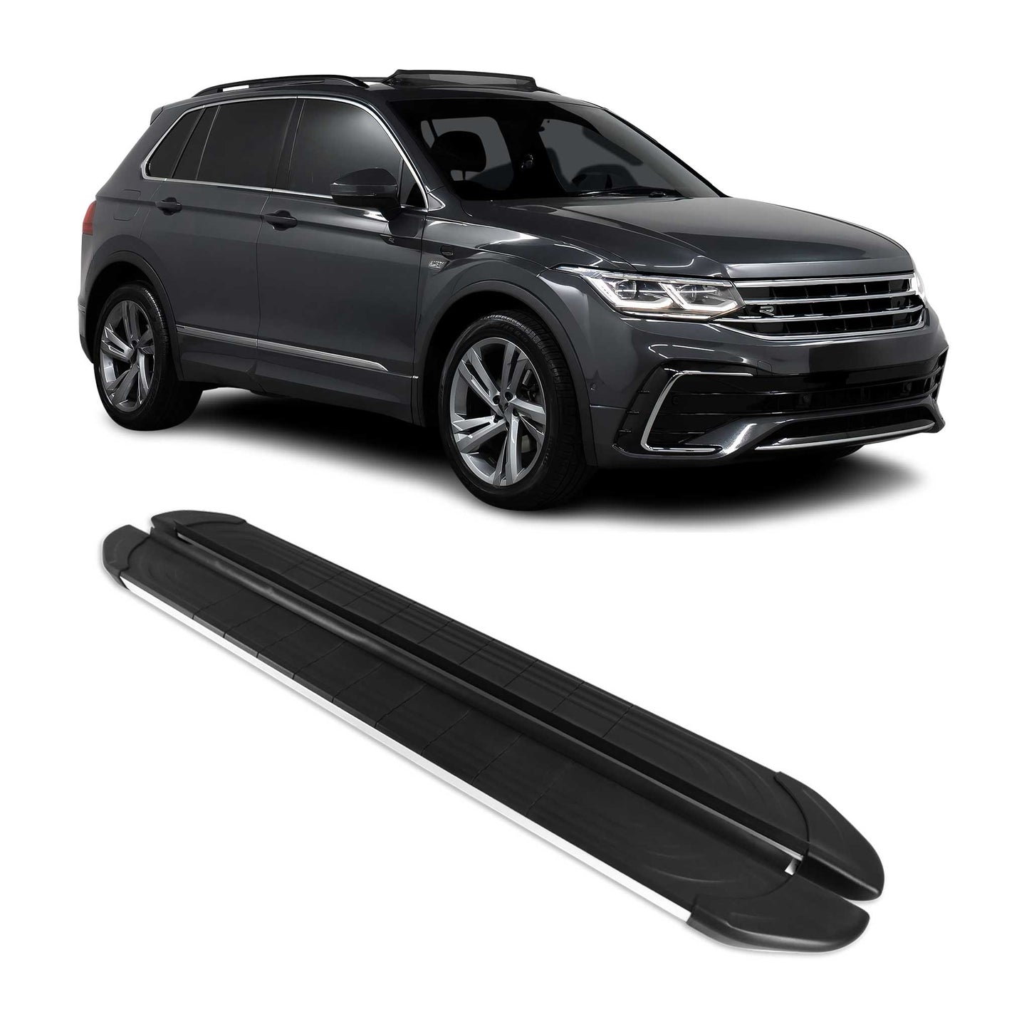 Trittbretter Seitenbretter für VW Tiguan Allspace 2016-24 Alu Schwarz-Silber OMAC DE