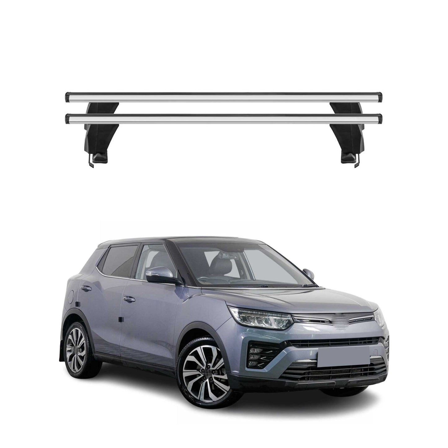 Menabo Dachträger Grundträger für Ssangyong Tivoli 2015-2023 Alu Grau 2tlg OMAC DE
