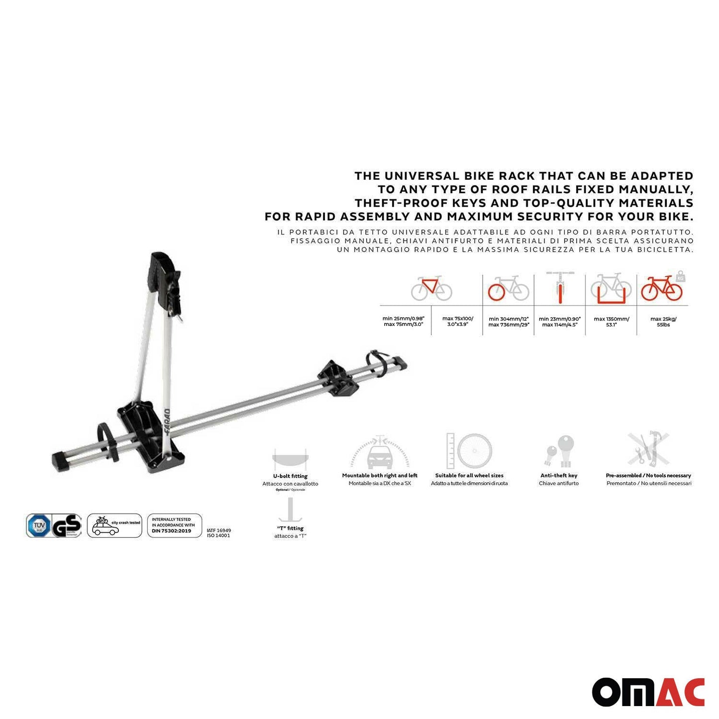 2x Farad Fahrradträger bis 25 kg ABE M-Style Dachfahrradträger EBike FatBike OMAC DE