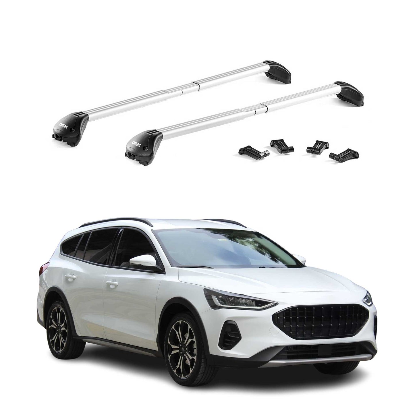 Dachträger Grundtäger für Ford Focus IV Active 2019-2025 100kg Alu Silber 2x ABE OMAC DE