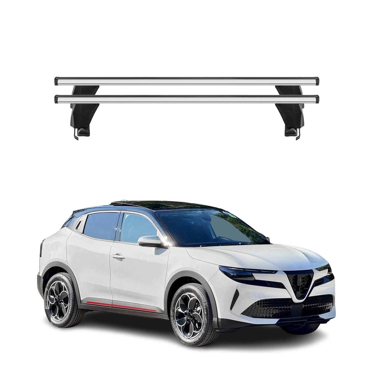 Menabo Dachträger Grundträger für Alfa Romeo Junior 2024-25 ABE Alu Silber 2tlg OMAC DE