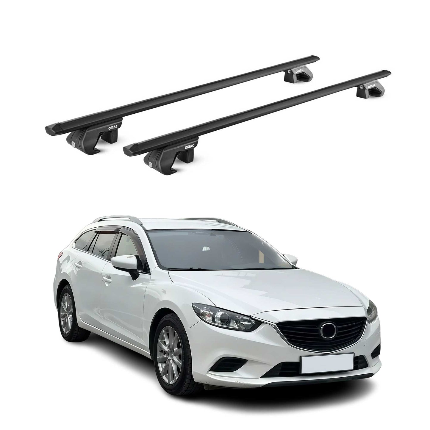 Dachträger Grundtäger für Mazda 6 Kombi 2012-2025 5 tür 90kg Alu Schwarz 2x ABE OMAC DE