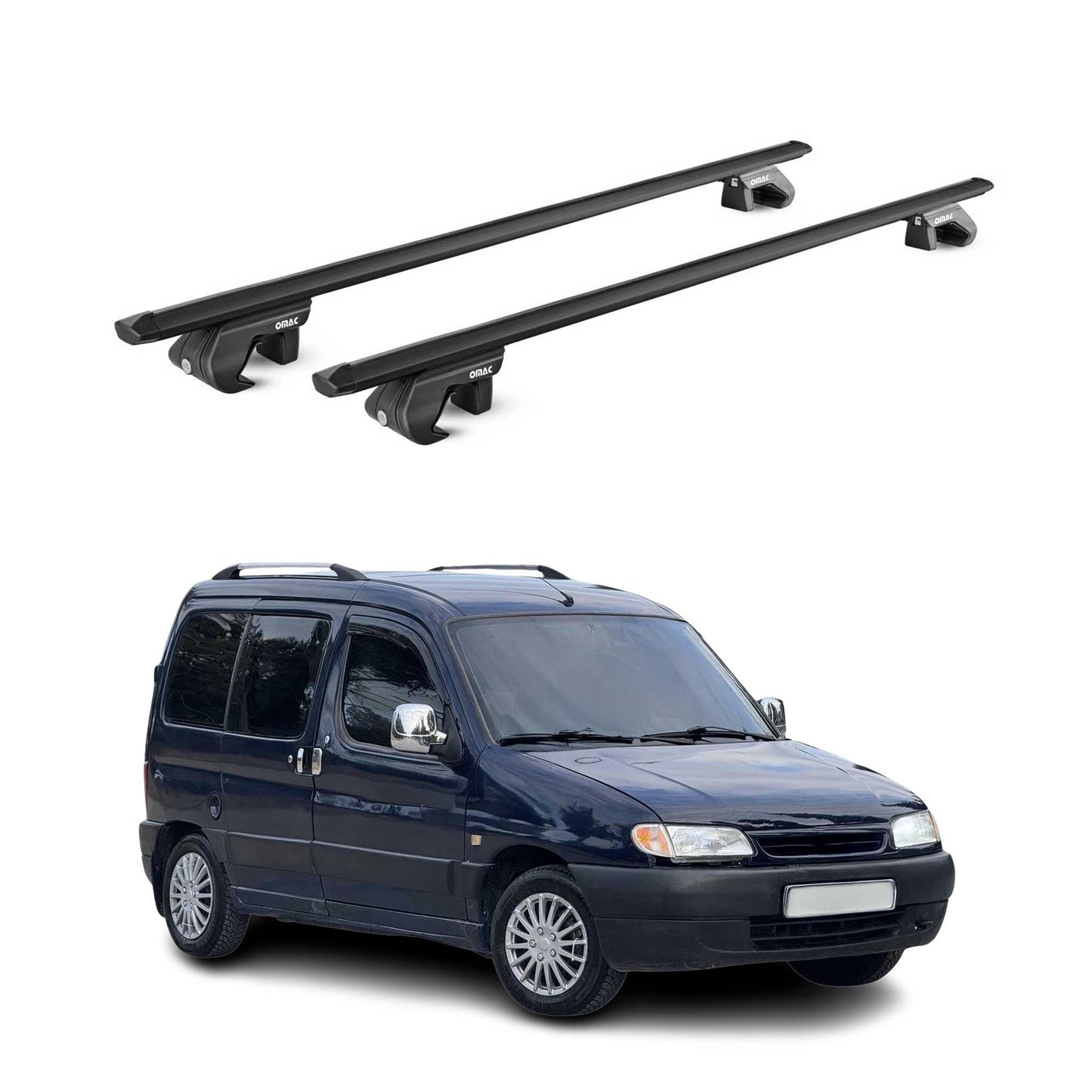 Dachträger Grundtäger für Citroen Berlingo 1996-2008 90kg Alu Schwarz 2 tlg ABE OMAC DE