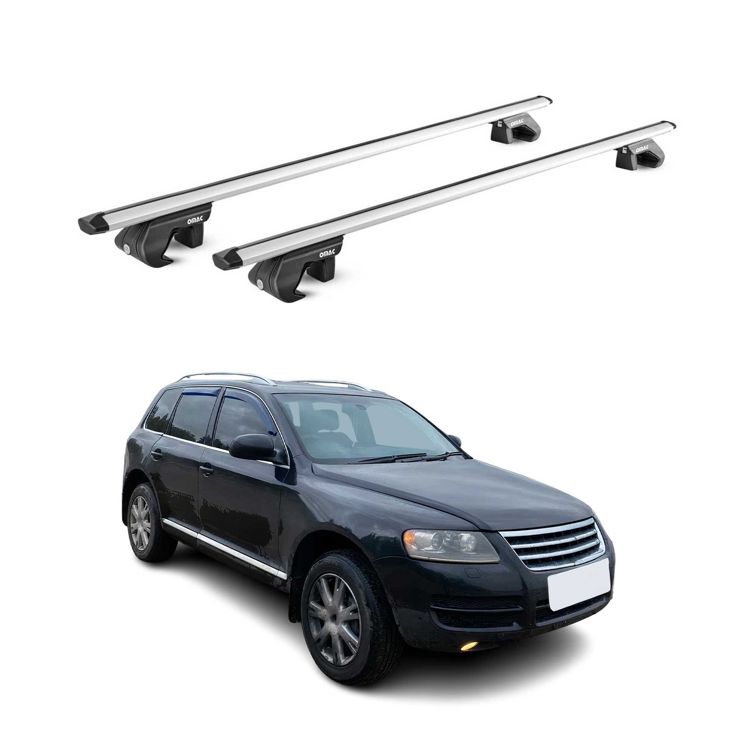 Dachträger Grundtäger für VW Touareg mk2 2010-2018 5 tür 90kg Alu Silber 2x ABE OMAC DE