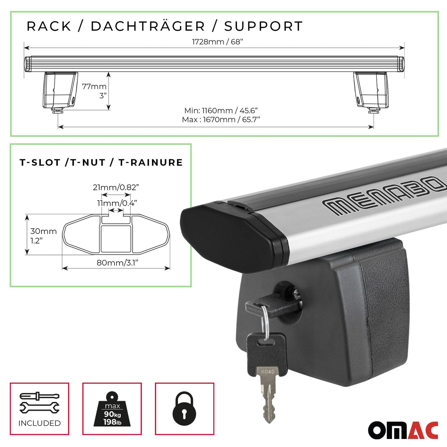 Menabo Dachträger für Universal Laderaumrollo-Querträger Ladeflächenträger 2x OMAC DE