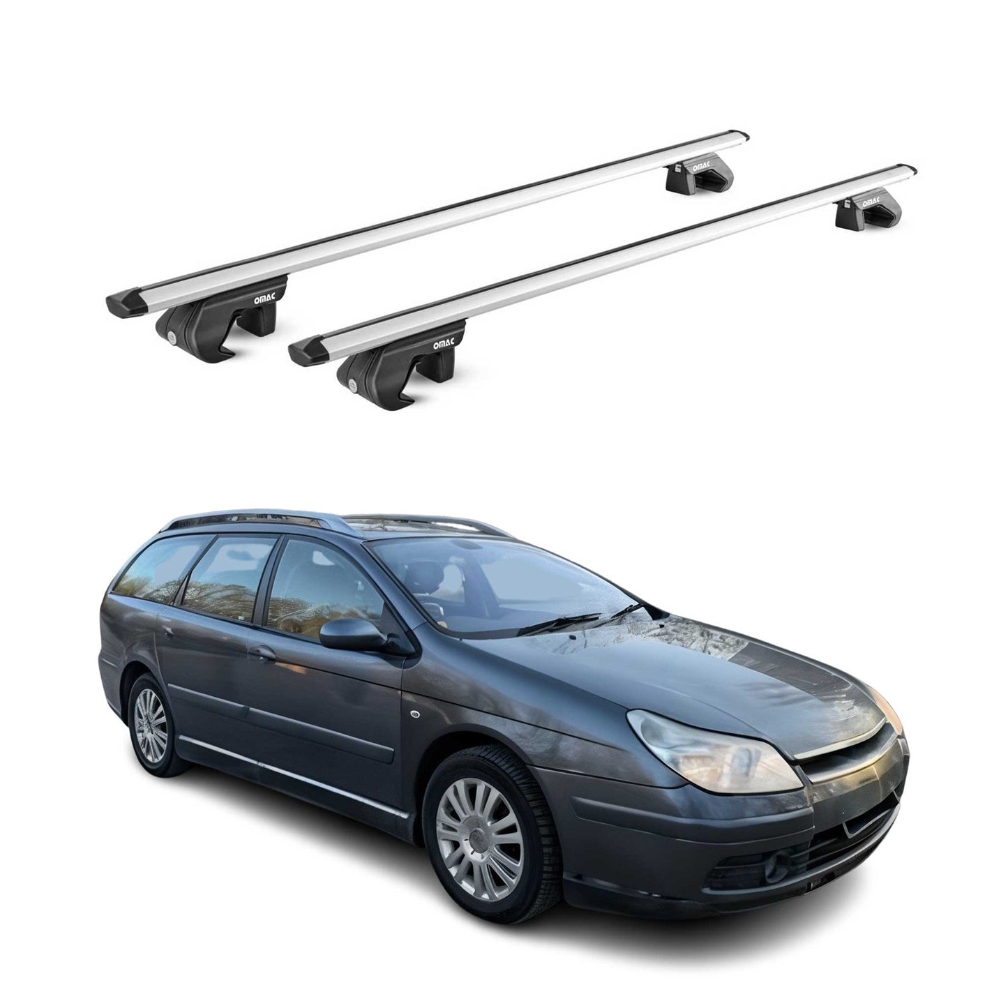 Dachträger Grundtäger für Citroen C5 I II Kombi 2001-2017 90kg Alu Silber 2x ABE OMAC DE