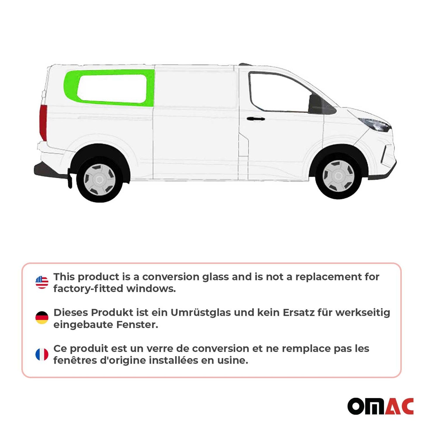 Seitenfenster Sicherheitsglas für Ford Transit Custom ab 2023 Hinten Rechts L2 OMAC DE
