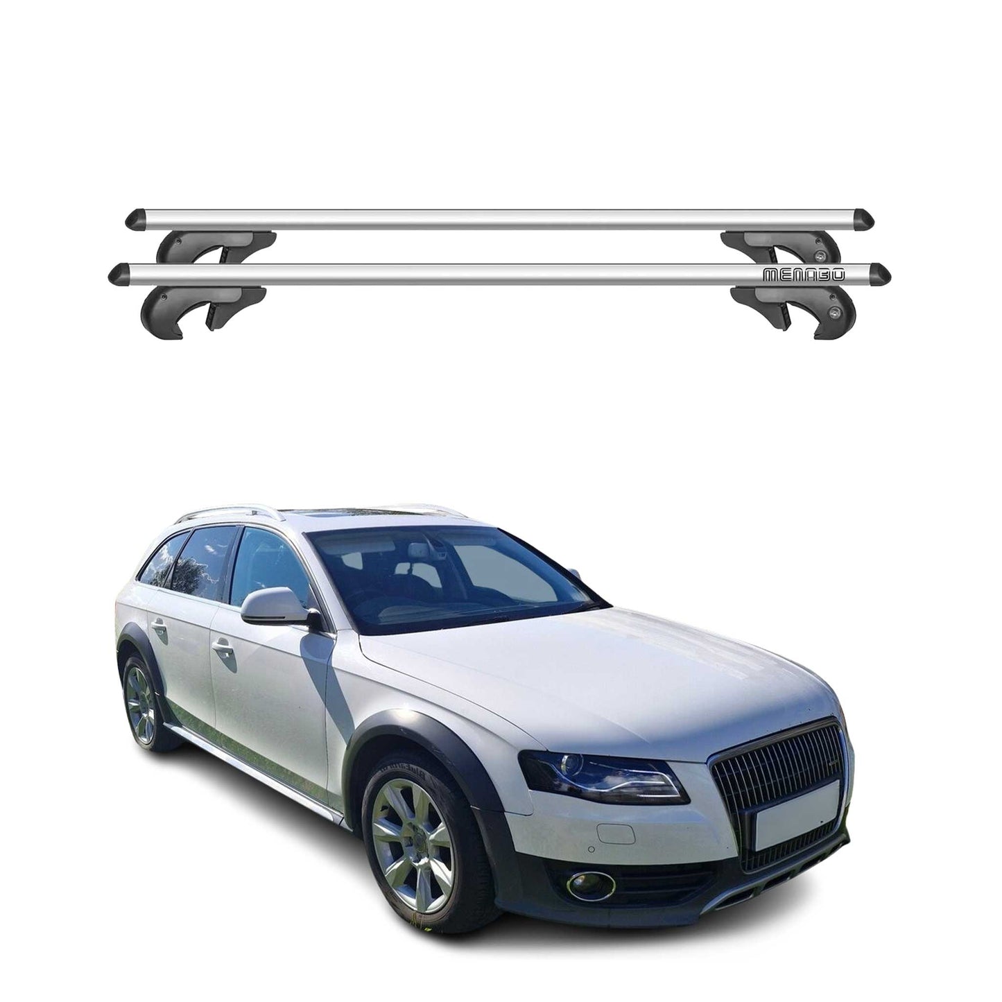 Menabo Dachträger Grundtäger für Audi A4 B7 Avant 2004-2008 90kg Alu Silber 2x OMAC DE