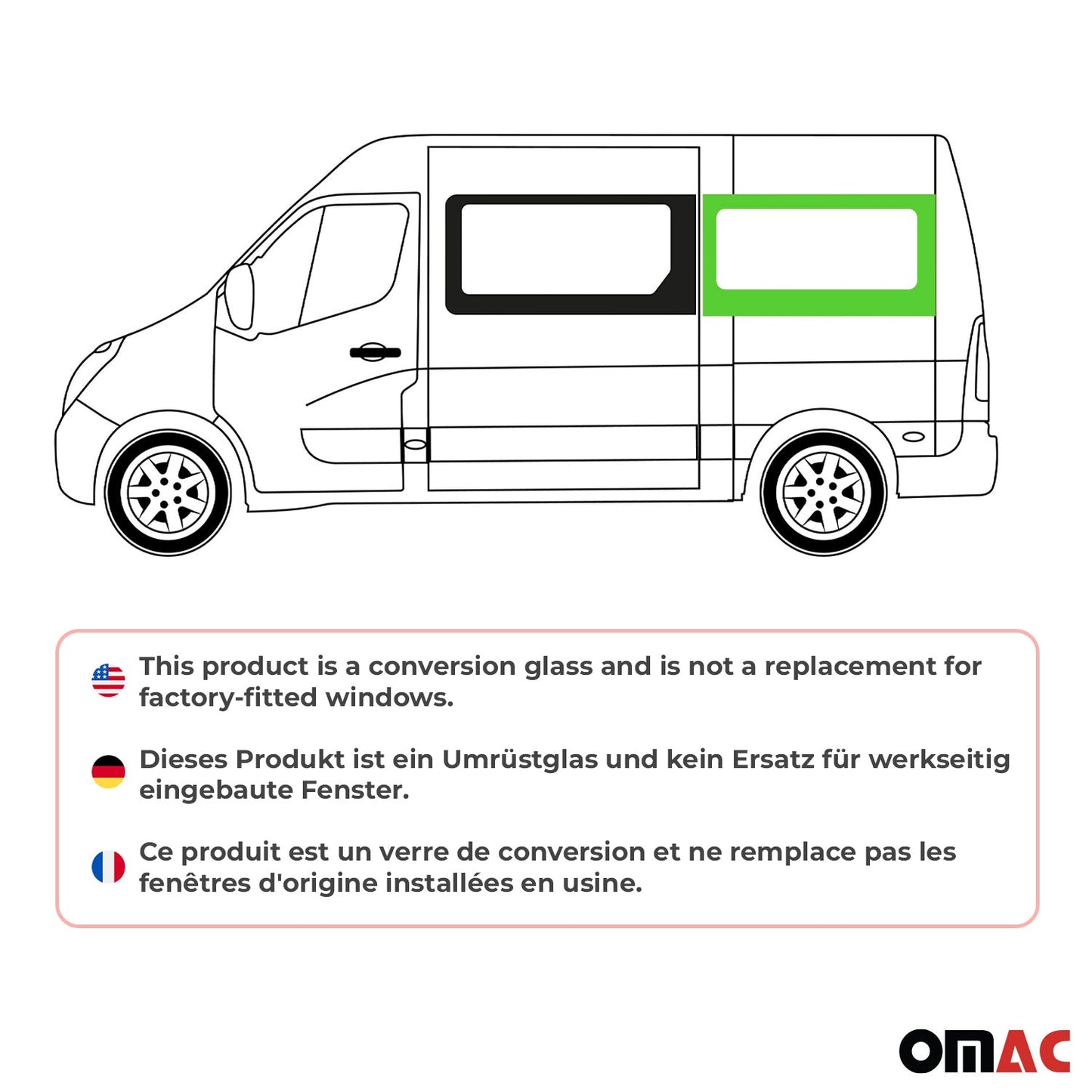Seitenfenster Schiebefenster für Opel Movano 2010–2021 Hinten Links L2 OMAC DE