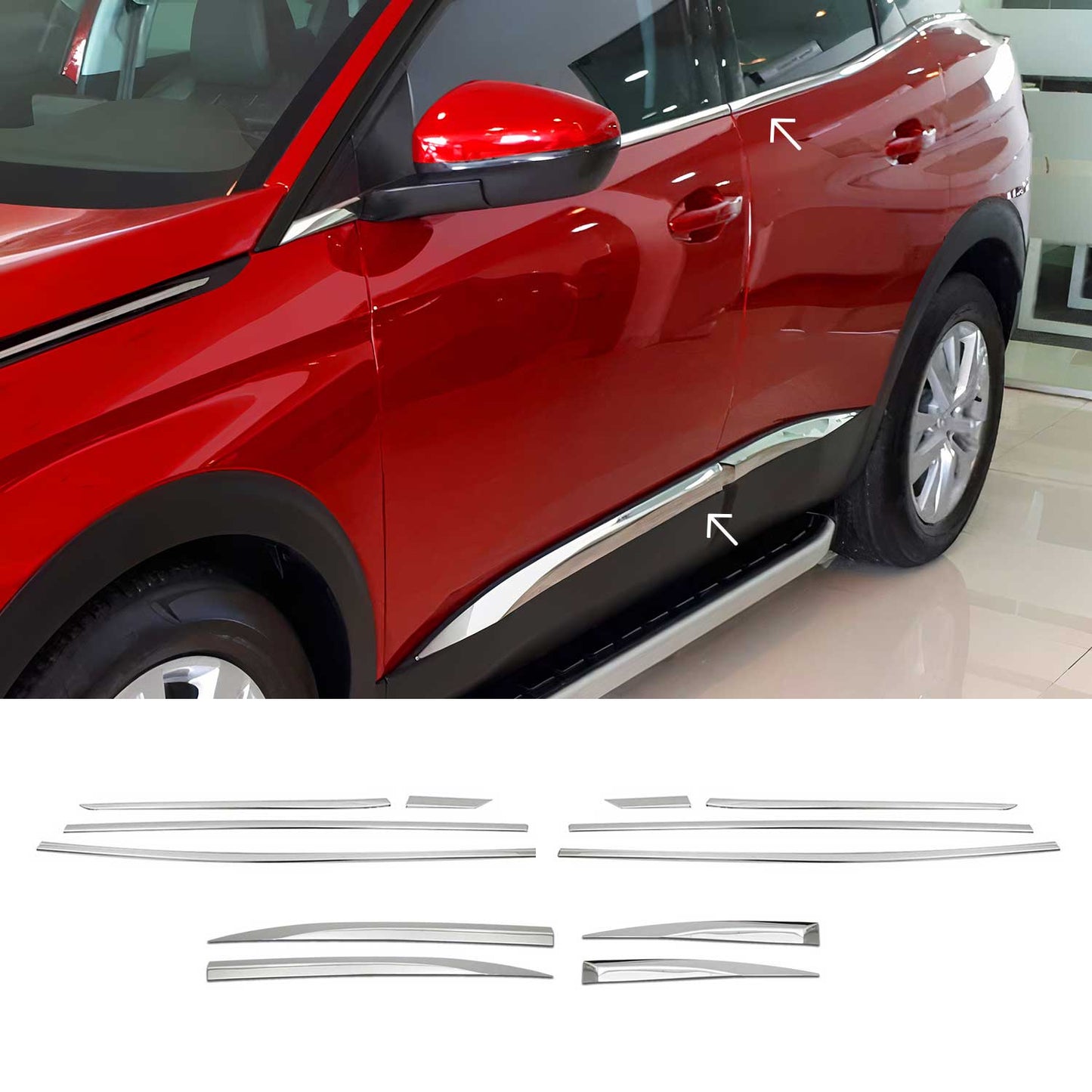 Seitentürleiste Fensterleisten für Peugeot 3008 Active P84 2016-2024 Chrom Satz OMAC DE