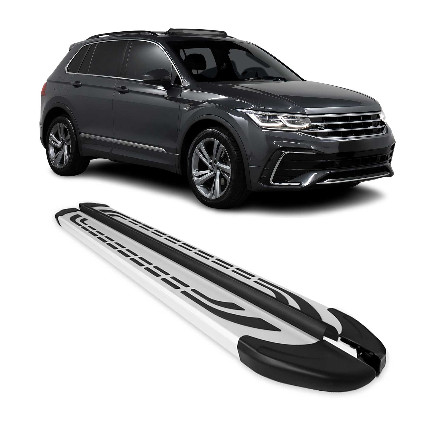 Trittbretter Schweller Seitenbretter für VW Tiguan 2016-2024 2X Aluminium Silber OMAC DE