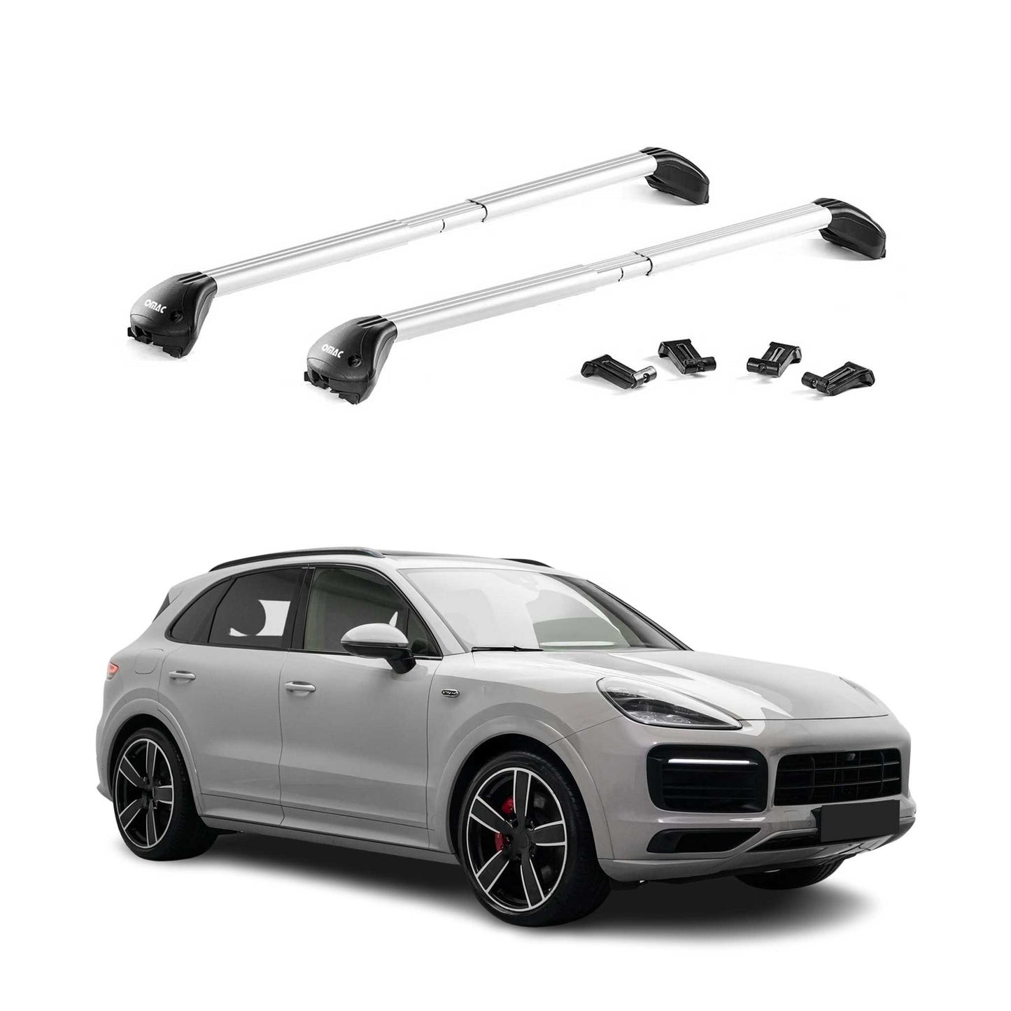 Dachträger Grundtäger für Porsche Cayenne 2018-2025 100kg Alu Silber 2 tlg ABE OMAC DE