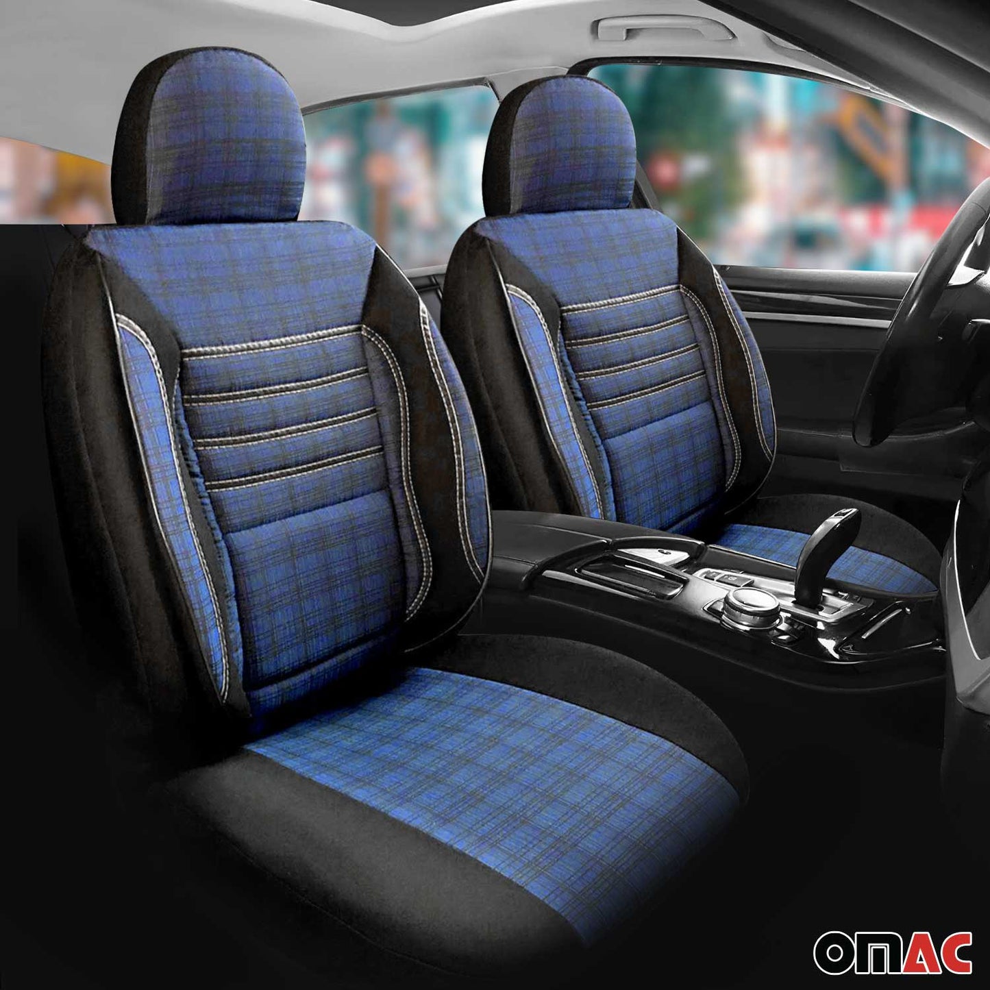 Schonbezüge Sitzbezüge für VW T6 T6.1 Transporter 2015-2025 Schwarz Blau 1 Sitz OMAC DE