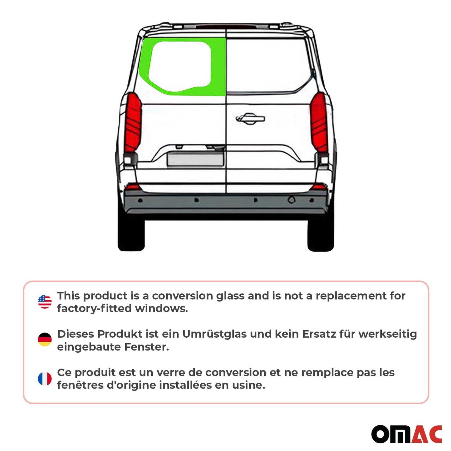 Heckscheibe Fenster für Ford Transit Custom ab 2023 Doppelflügeltür Links L1 L2 OMAC DE
