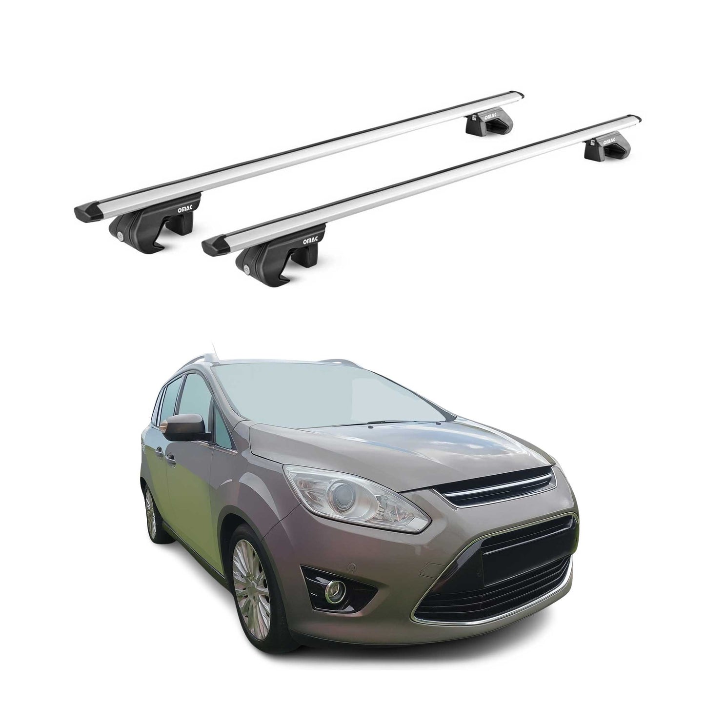 Dachträger Grundtäger für Ford C-Max 2010-2019 5 tür 90kg Alu Silber 2 tlg ABE OMAC DE