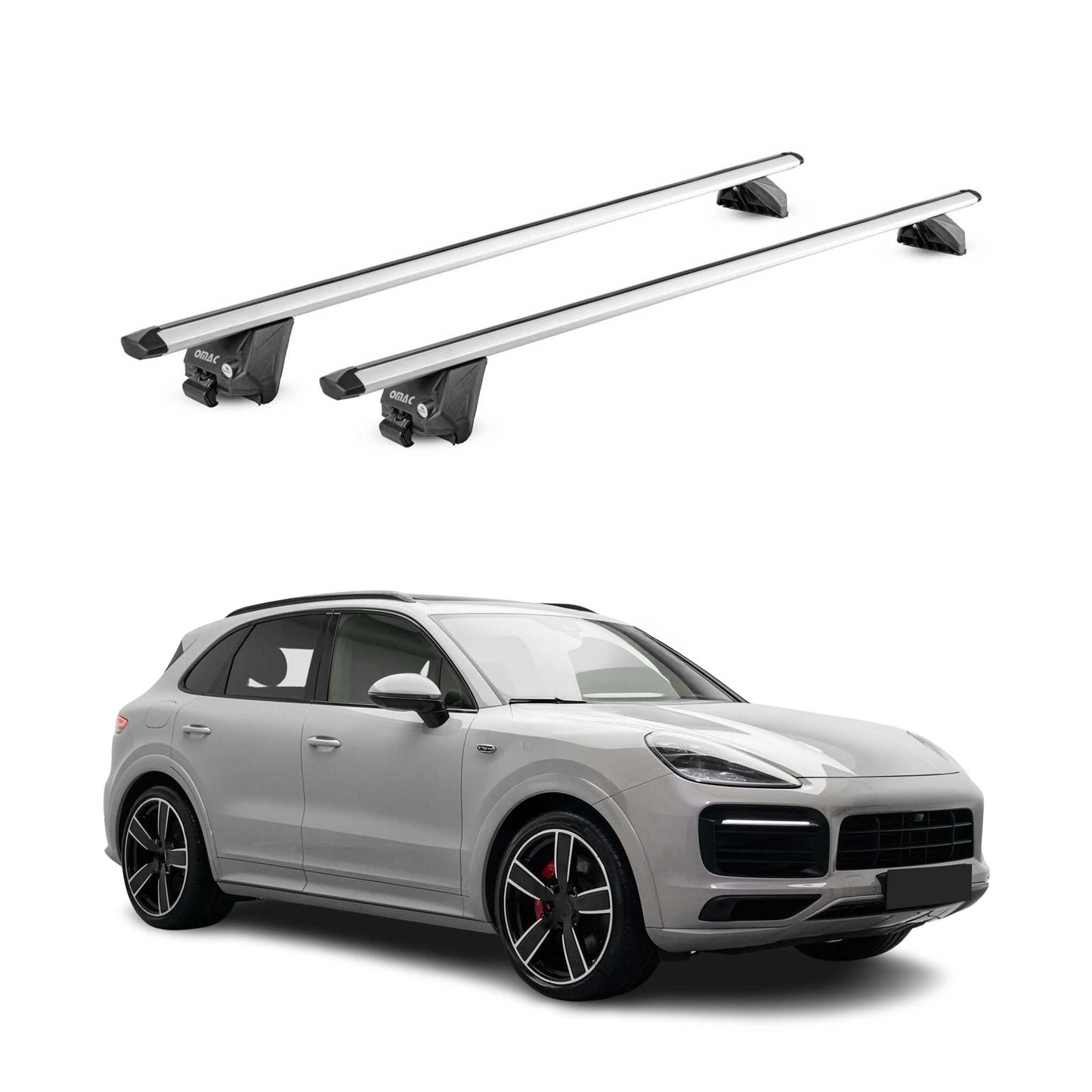 Dachträger Grundtäger für Porsche Cayenne 2018-2025 100kg Alu Silber 2tlg ABE OMAC DE