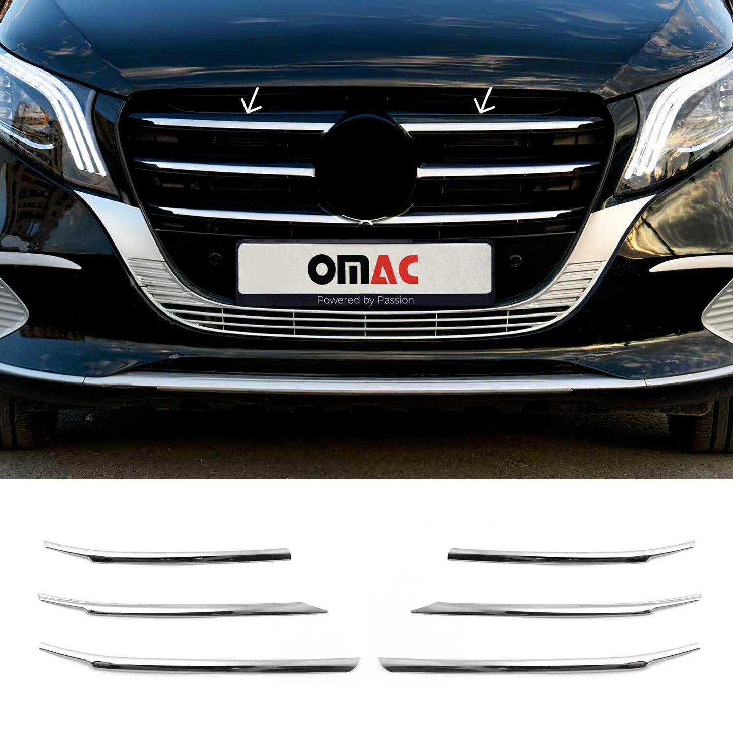 Kühlergrill Grillleisten für Mercedes Vito W447 2024-2025 Edelstahl Chrom 6tlg OMAC DE