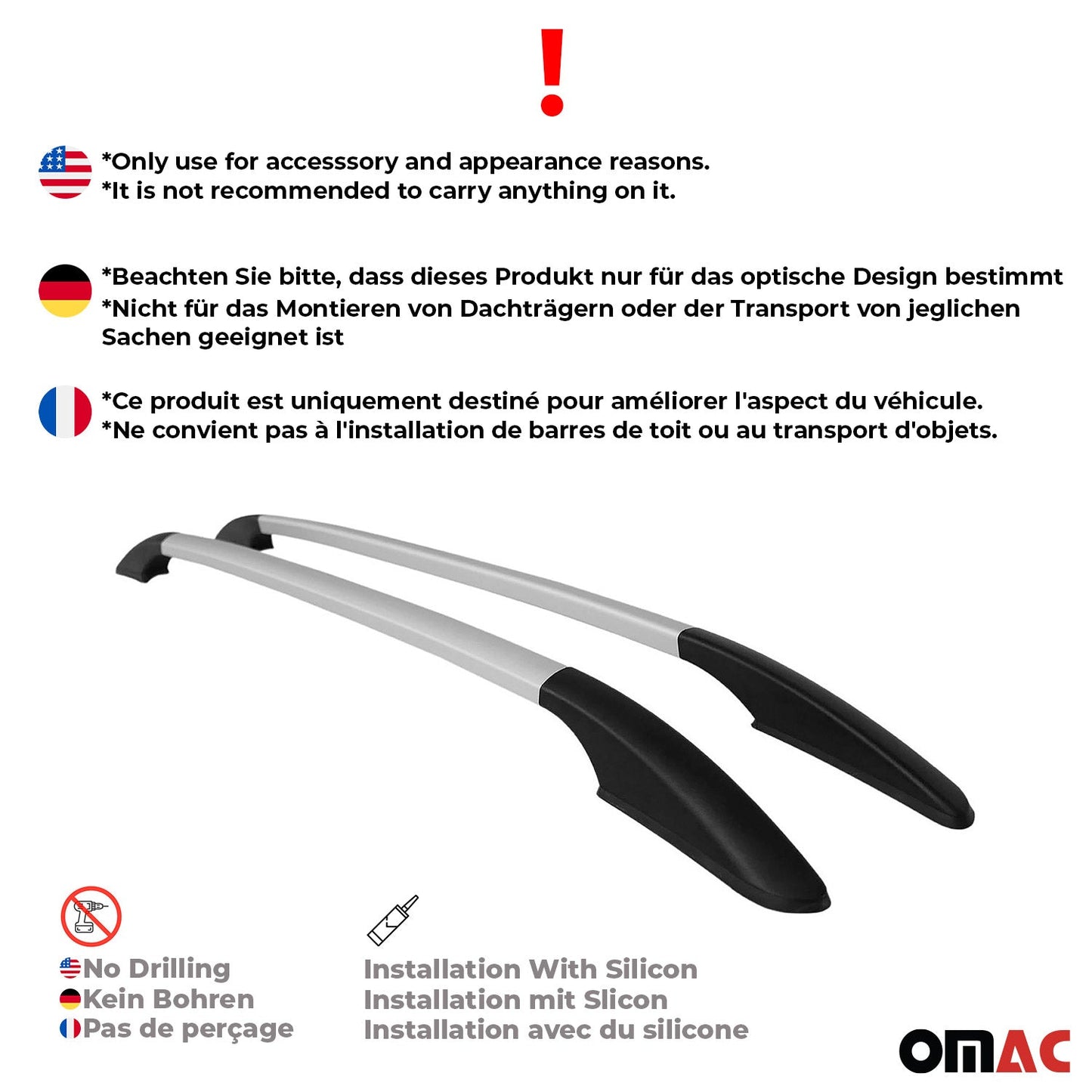 Aluminium Dachreling Relingträger für Renault Clio 2012-2019 Silber 2x OMAC DE