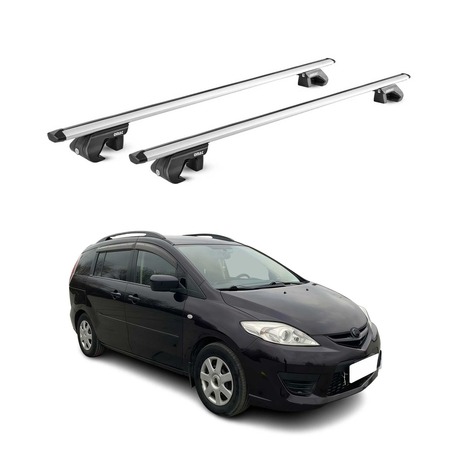 Dachträger Grundtäger für Mazda 5 / Premacy 2005-2018 90kg Alu Silber 2 tlg ABE OMAC DE