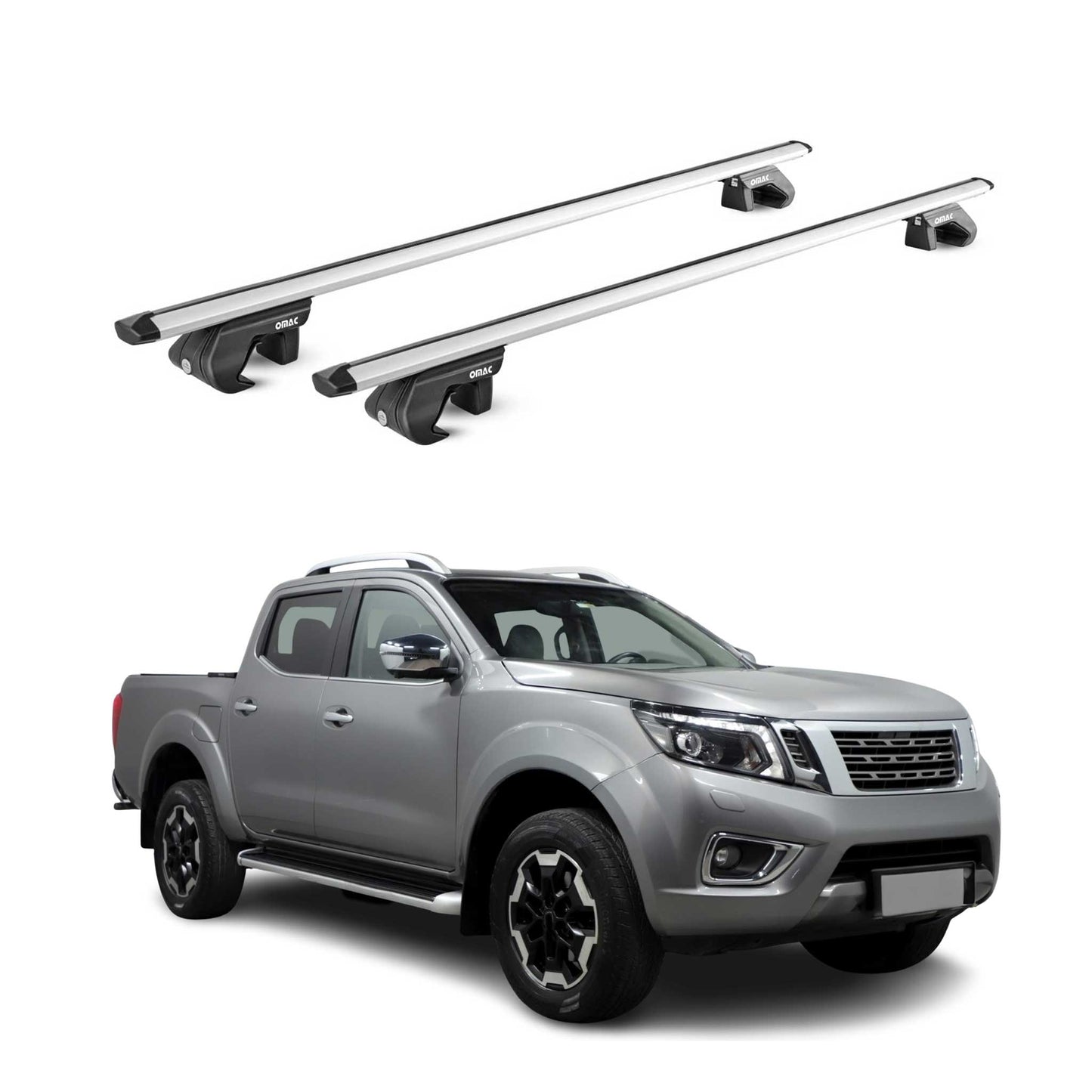 Dachträger Grundtäger für Nissan Navara D23 2015-2021 4 tür 90kg Alu Grau 2x ABE OMAC DE