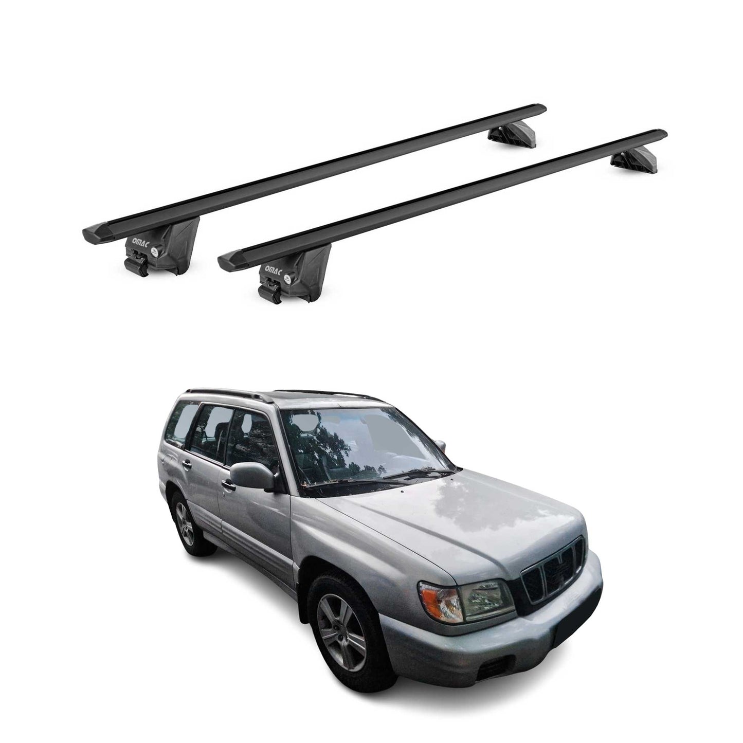 Dachträger Grundtäger für Subaru Forester mk1 1997-2002 100kg Alu Schwarz 2x ABE OMAC DE