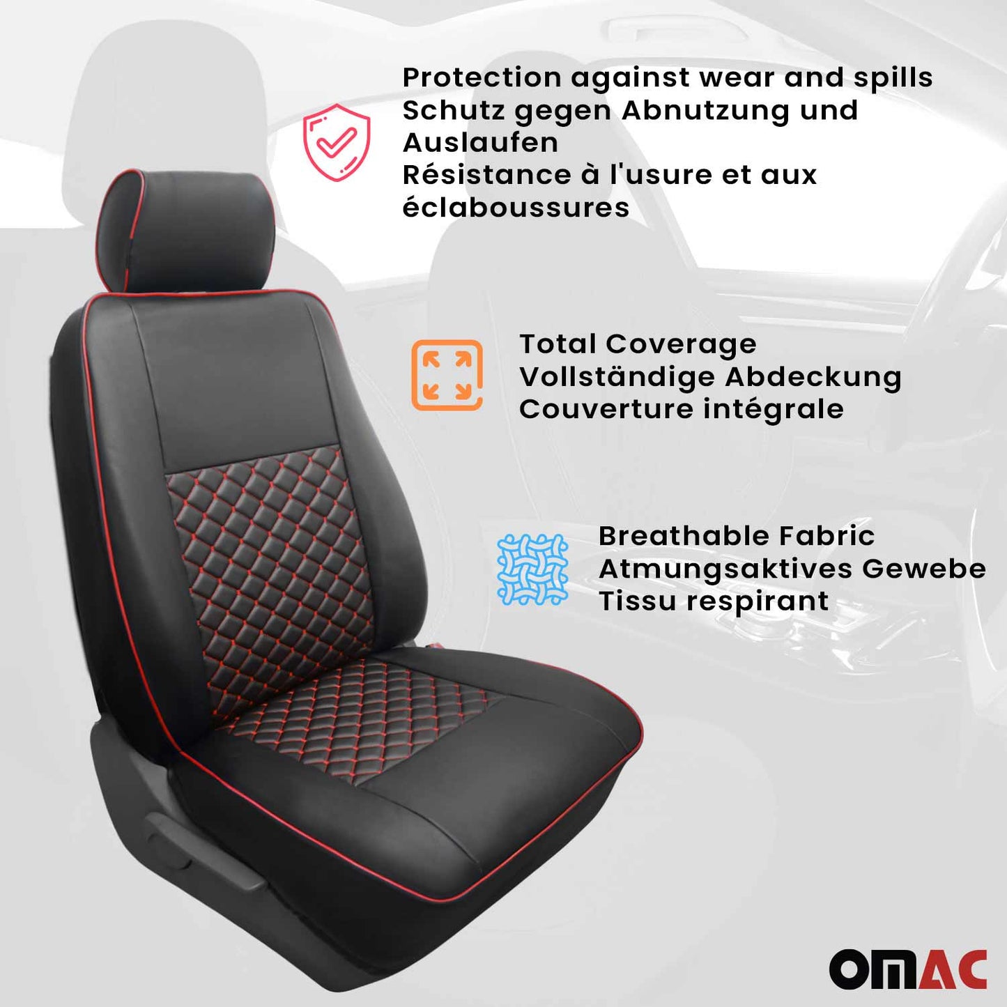 Sitzbezüge Schonbezüge für Ford Transit 2014-2025 Kunstleder Schwarz Rot 1tlg OMAC DE
