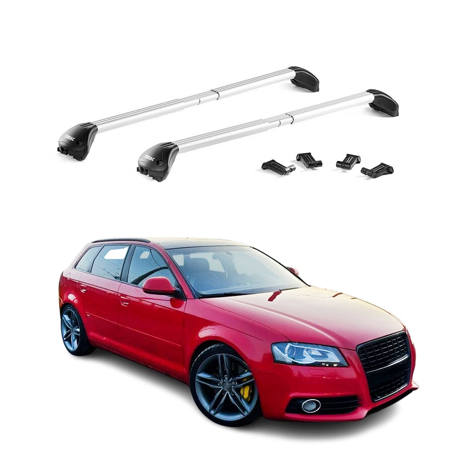 Dachträger für Audi A3 Sportback 8P 8V 8Y 2004-2025 100kg Alu Silber 2x ABE OMAC DE