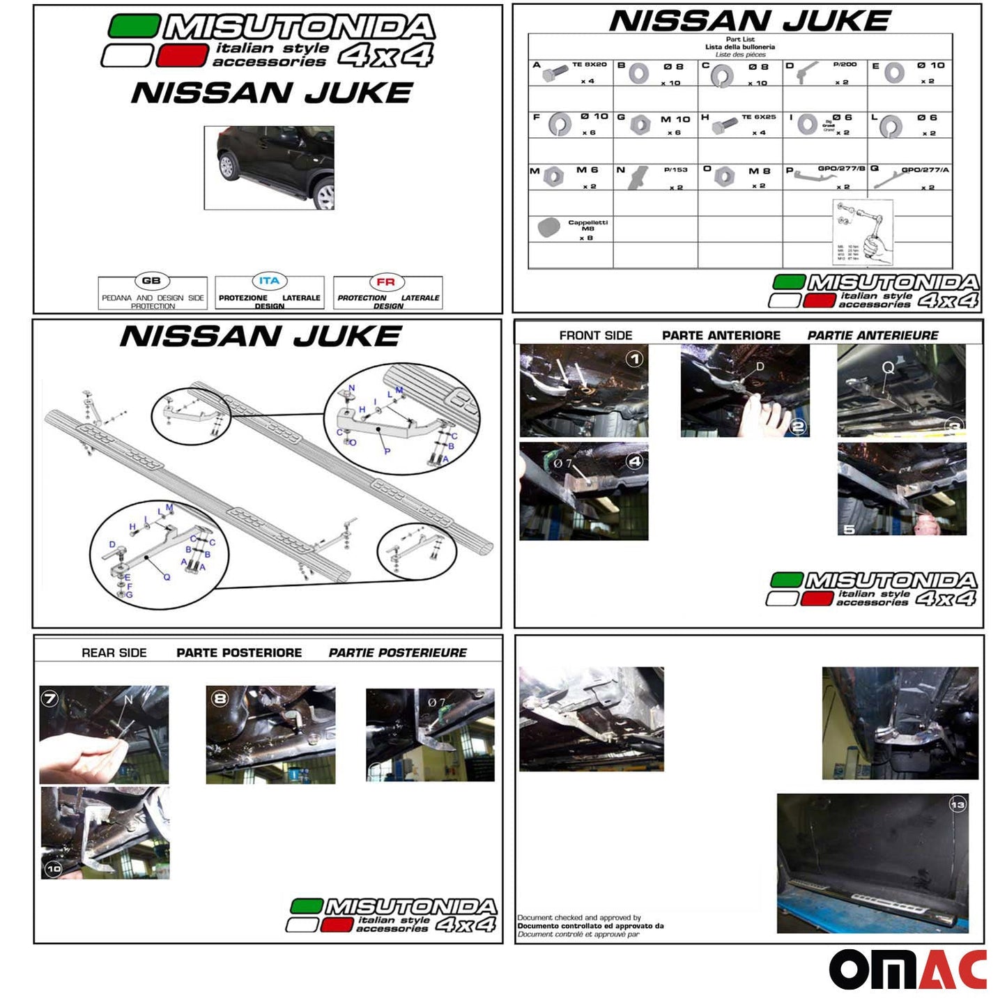 Edelstahl Seitenschweller Schwellerrohre für Nissan Juke 2010-2019 Schwarz OMAC DE