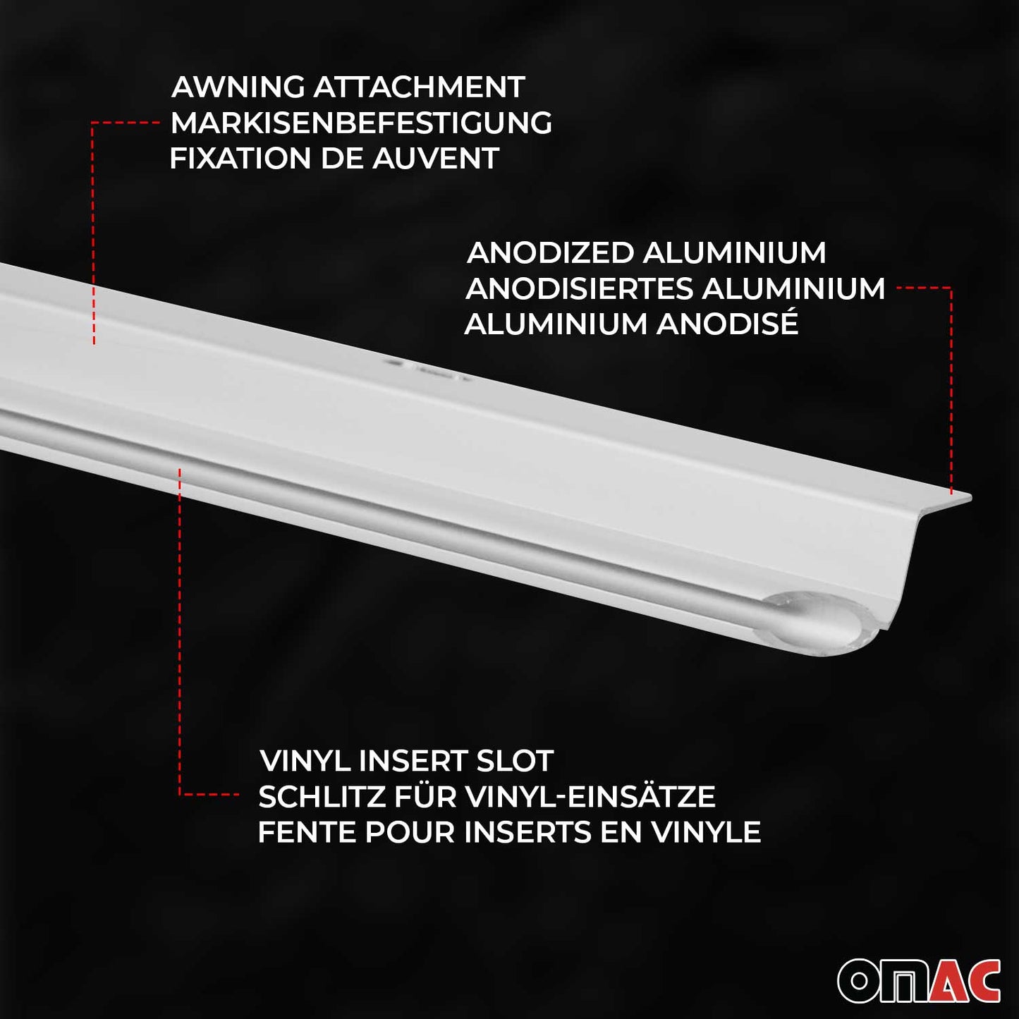 Sonnensegel Kedereinzug Kederschiene Kederleiste für VW T5 T6 ab 2003 L1 Silber OMAC DE