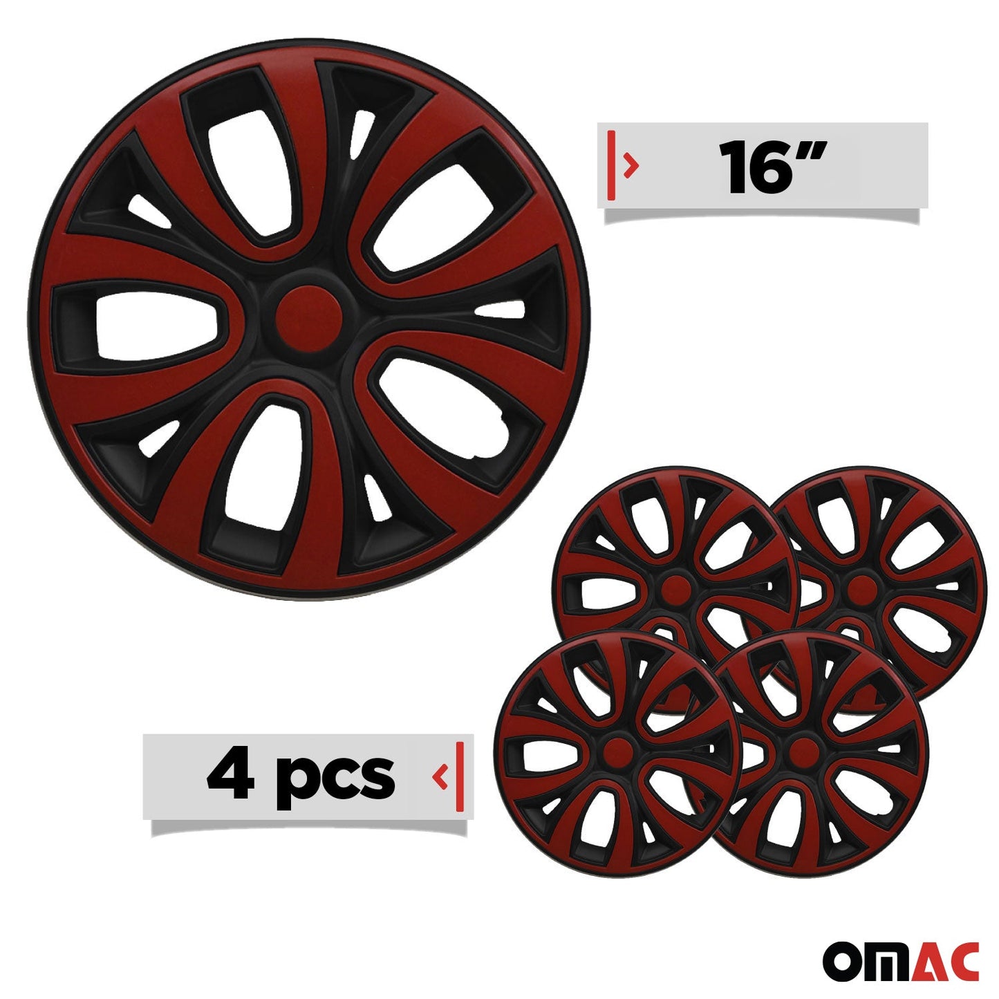 4x Radblenden Radkappen Radzierblenden 16" Zoll Schwarz Rot Glänzend OMAC DE