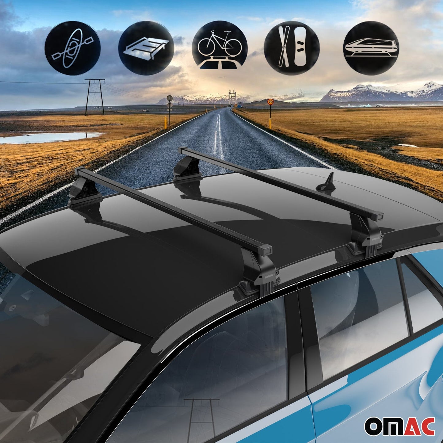 Menabo Dachträger Grundträger für VW Amarok mk2 2022-2025 Stahl Schwarz 2tlg OMAC DE