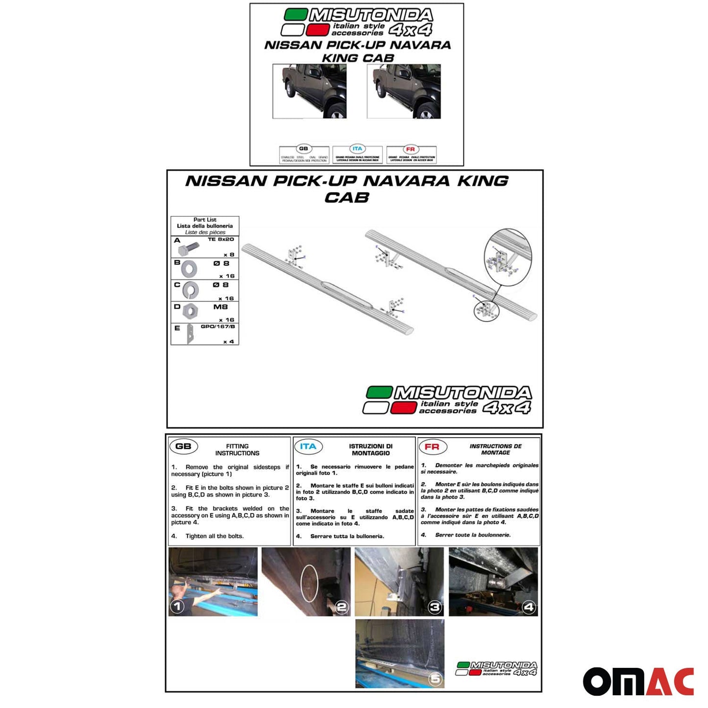 Edelstahl Seitenschweller Schwellerrohre für Nissan Navara D40 2005-2010 Silver OMAC DE