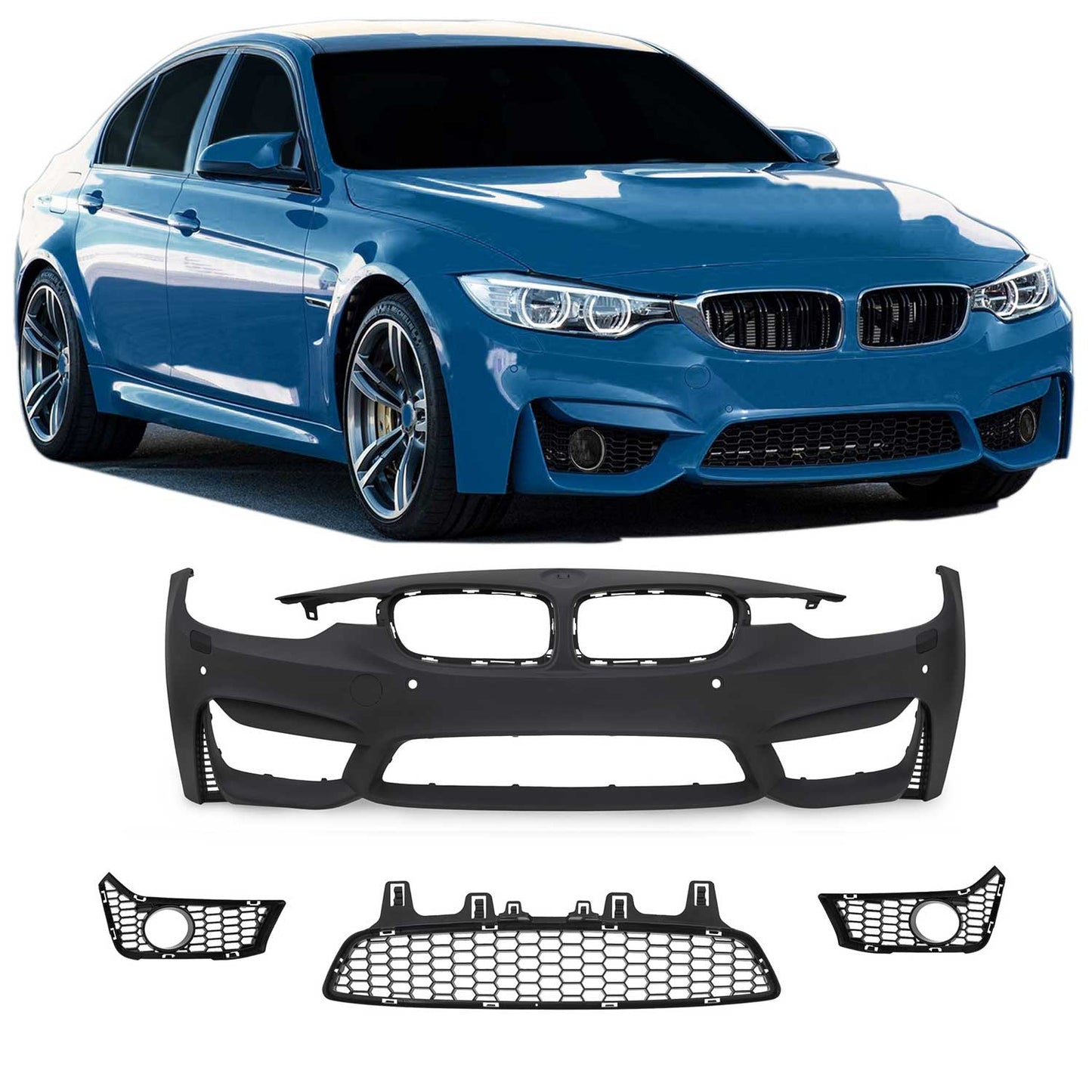 JOM Stoßstange vorne für BMW F30 inkl. LCI 2011-2019 SRA + PDC Schwarz OMAC DE