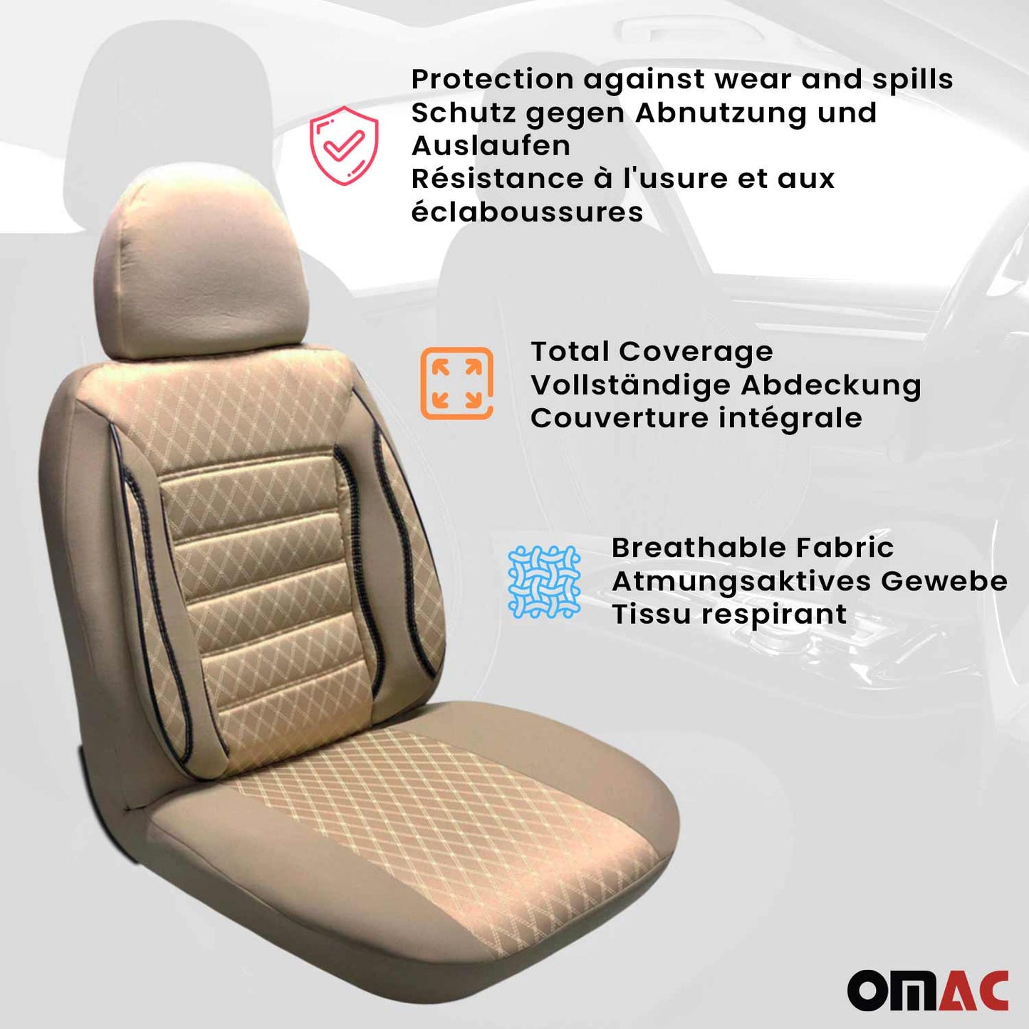 Sitzbezüge Schonbezüge für Citroen Berlingo 2018-2025 Beige 2 Sitz Vorne Satz OMAC DE
